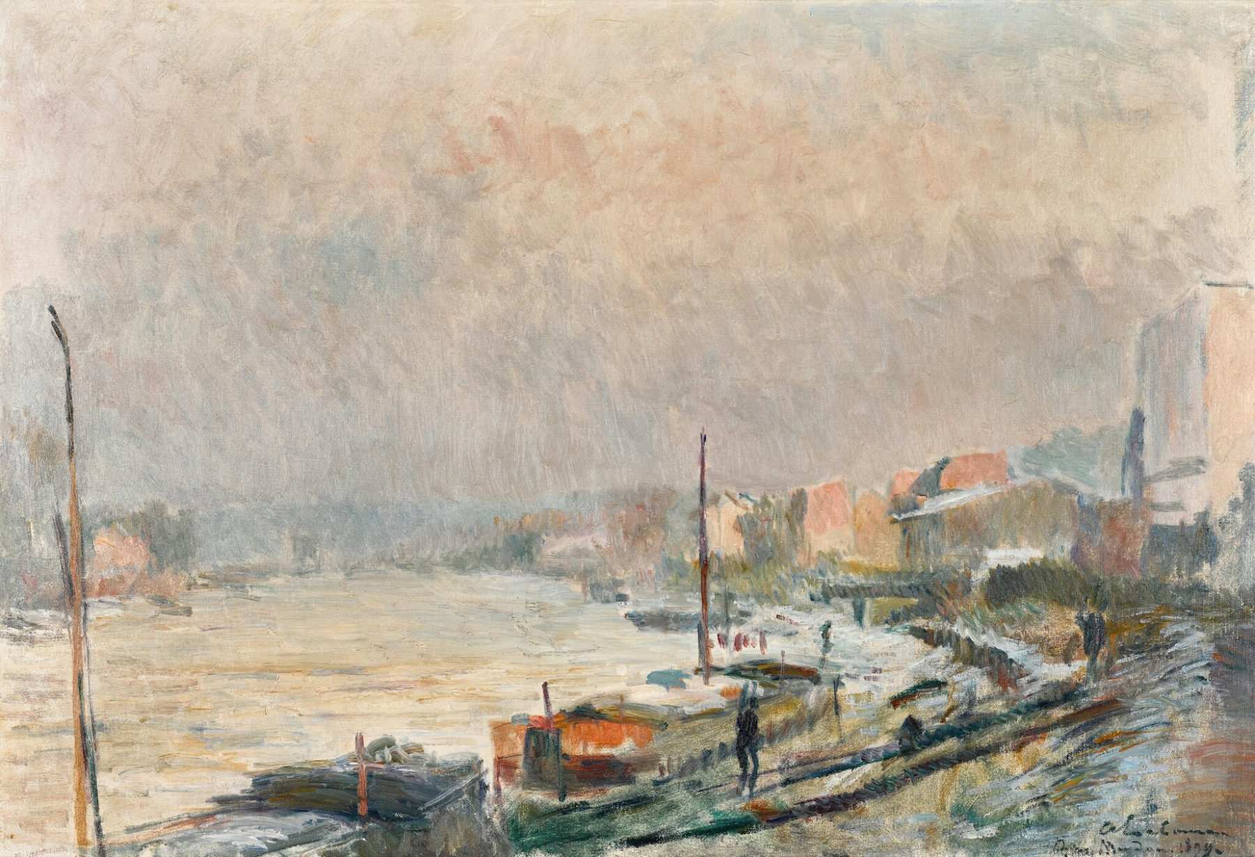 La Seine au Bas-Meudon en hiver; effet de neige et de gelée, oil painting by Albert Lebourg