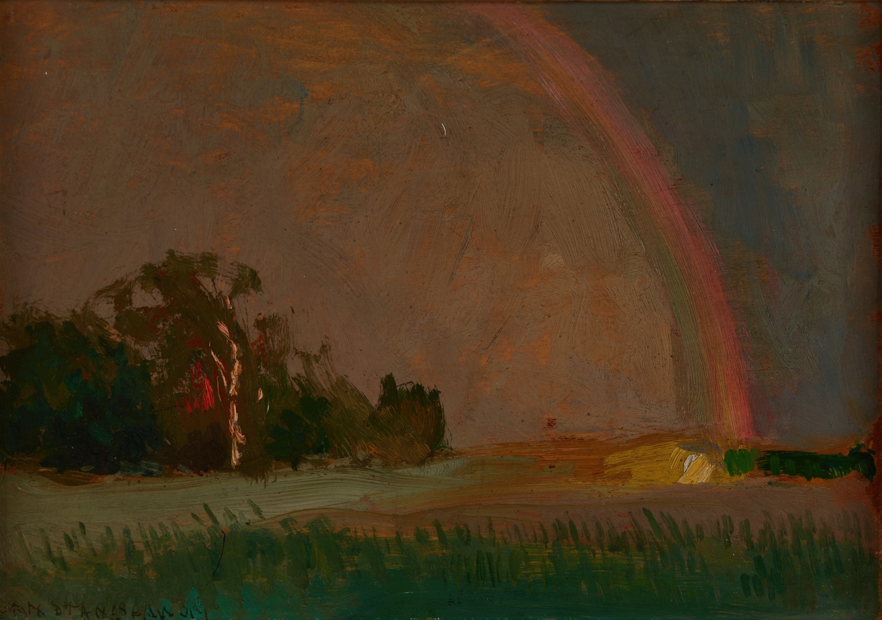 Rainbow, oil on canvas by Jan Stanisławski, depicting a colorful sky over a landscape.