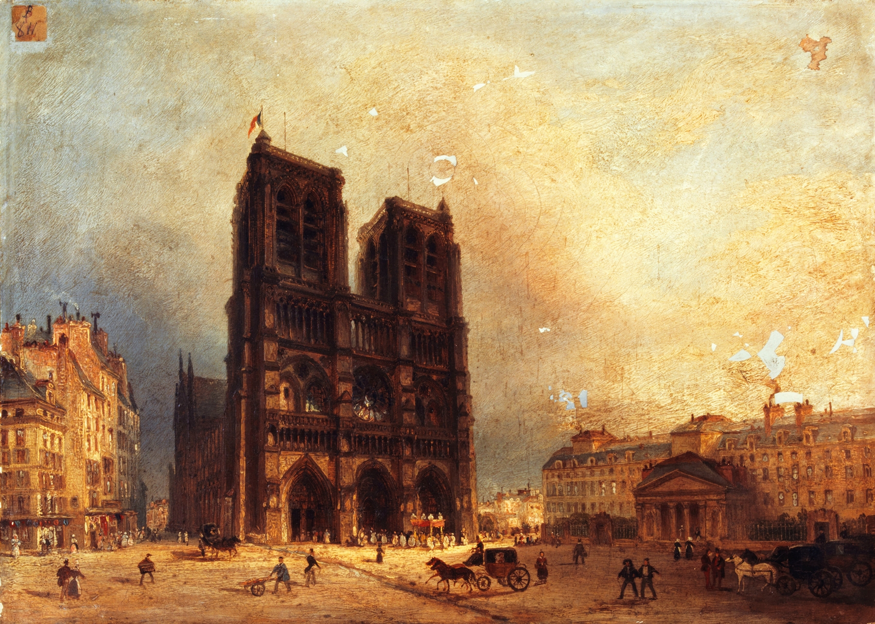 Vue du parvis de Notre-Dame by Domenico Ferri, oil on canvas depicting Gothic architecture.