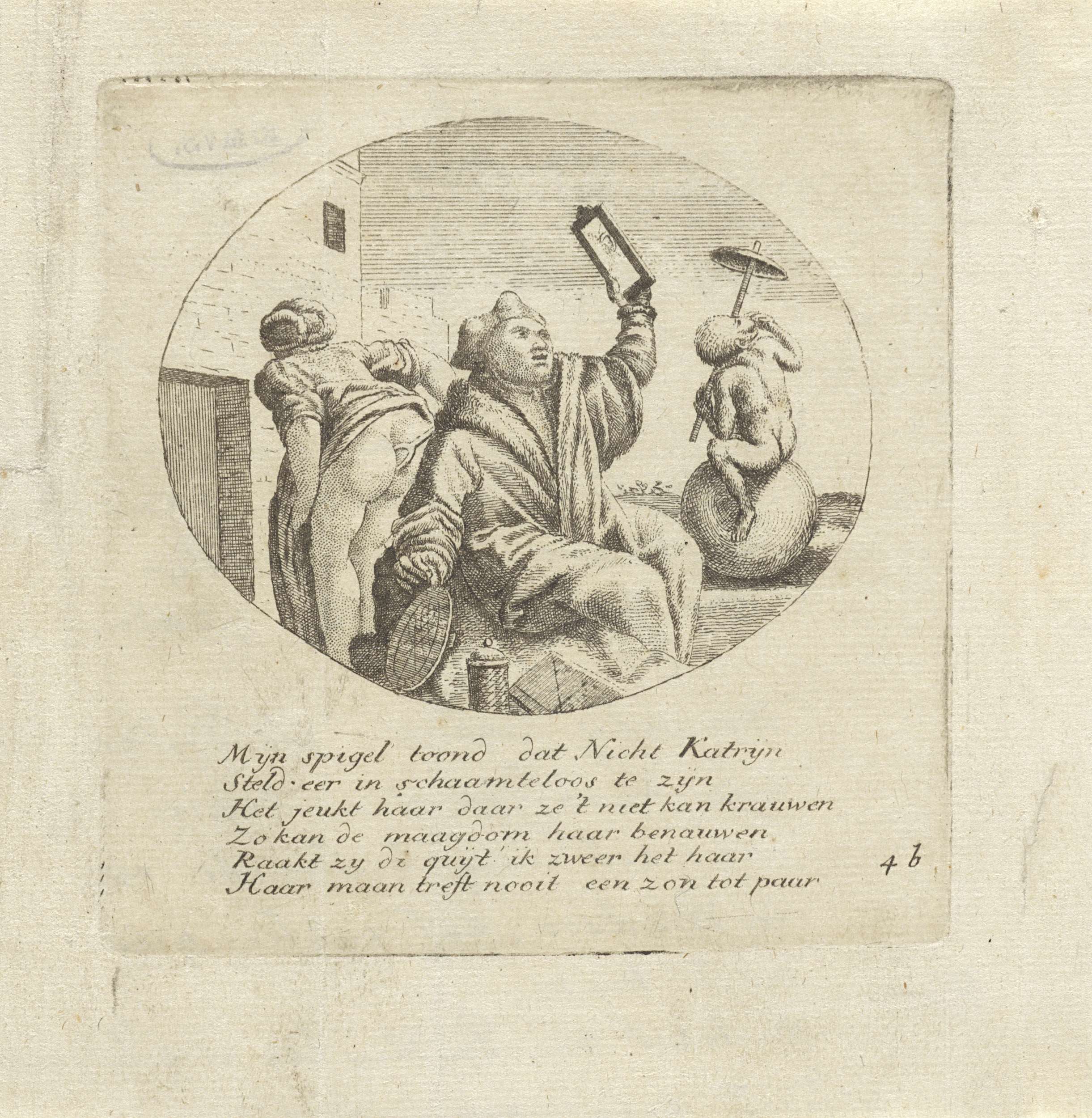 Etching by Unknown Artist depicting a doctor examining a woman