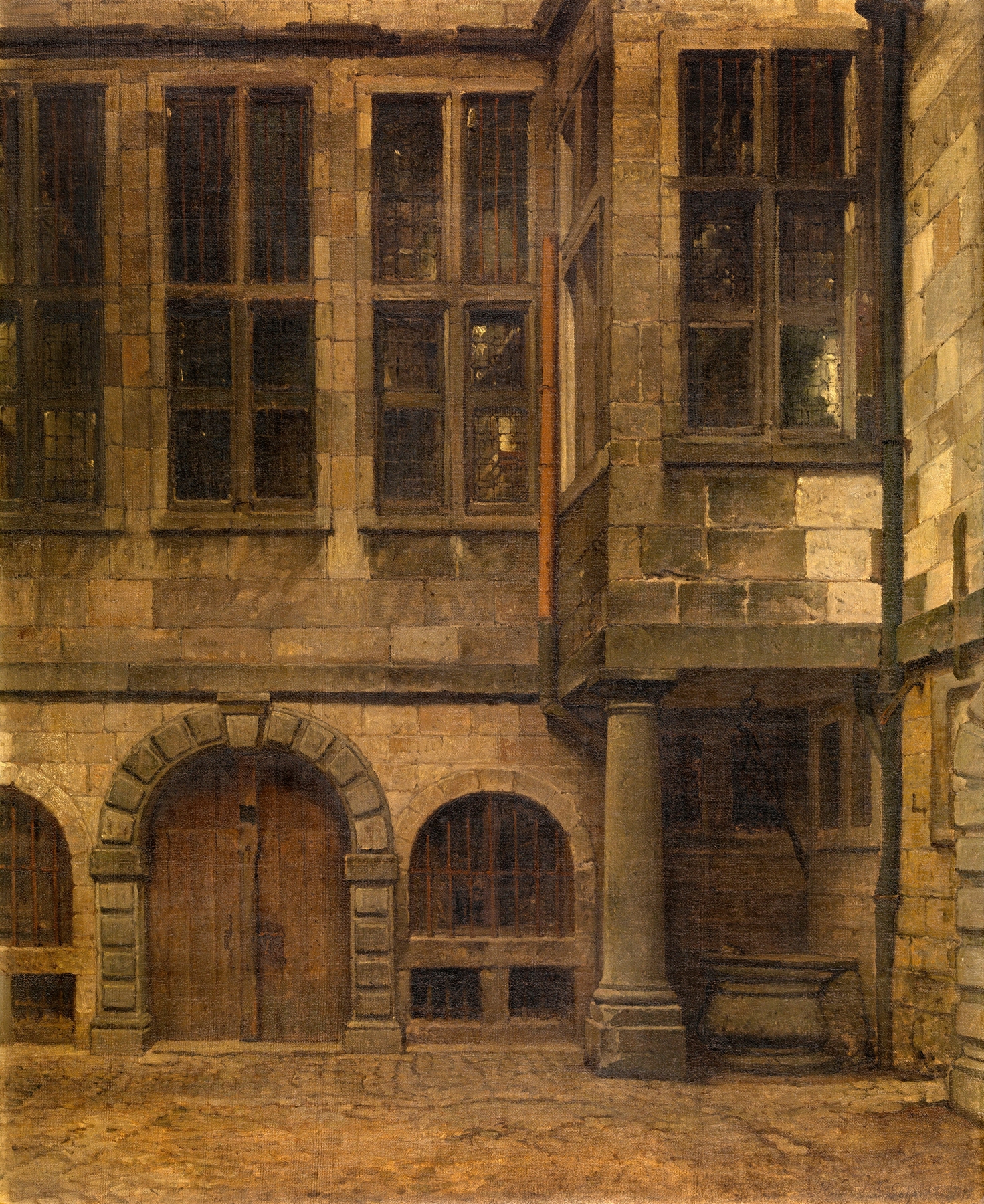 Old Courtyard of Antwerp Town Hall, oil on canvas by Henri François Schaefels