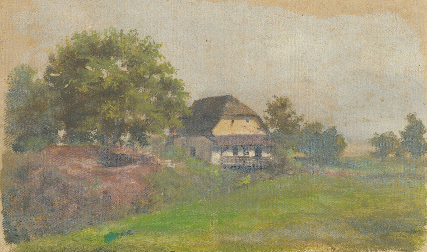 Isolated House by Jan Nowopacký, oil on canvas depicting a house amidst nature.