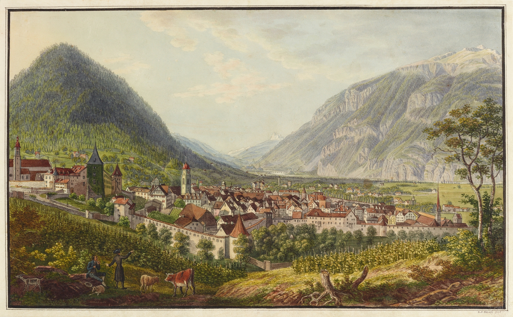 Landscape engraving by David Alois Schmid depicting ruins and decay.