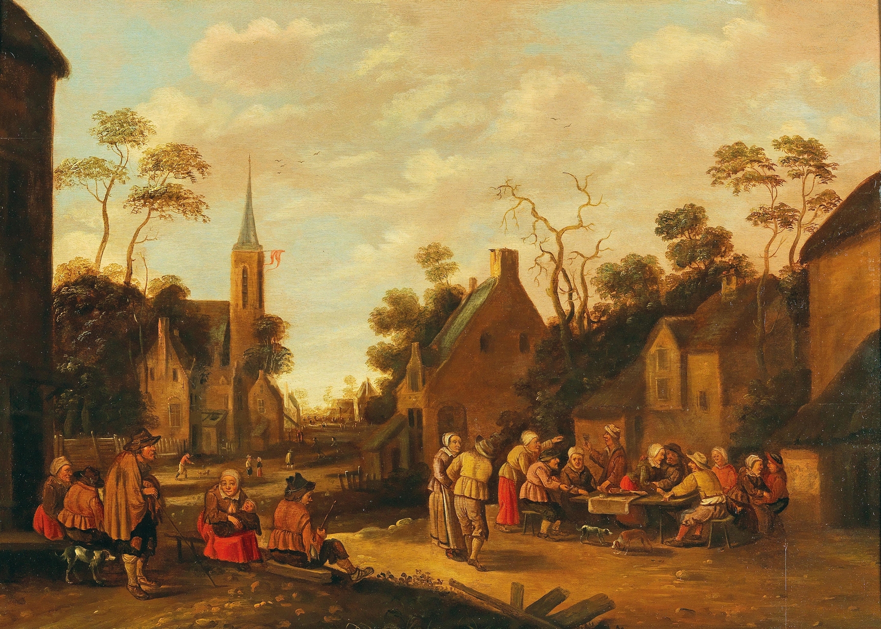 Village scene with peasant festivities, oil on canvas by Joost Cornelisz Droochsloot