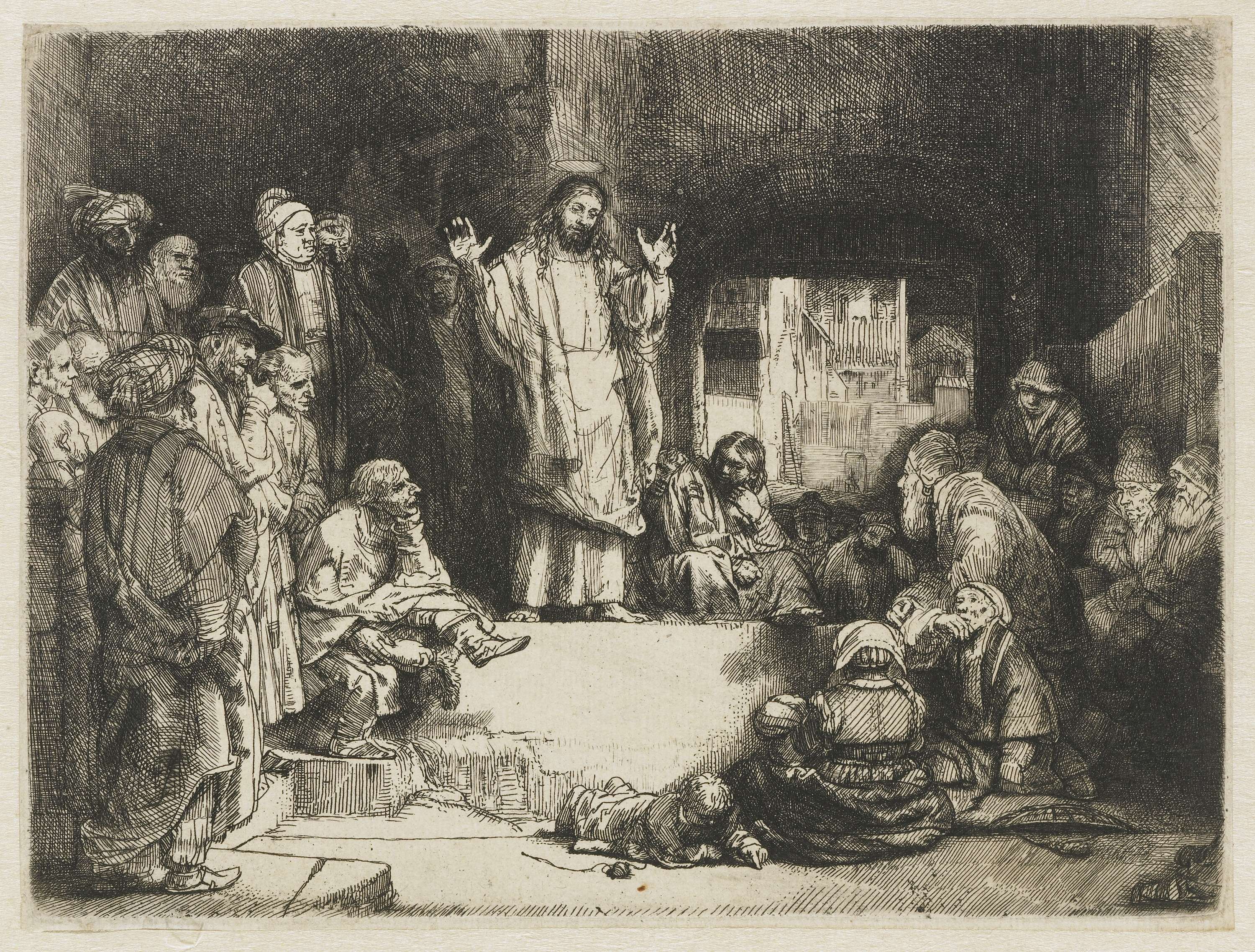 Christ preaching ('La Petite Tombe'), by Rembrandt van Rijn, public domain