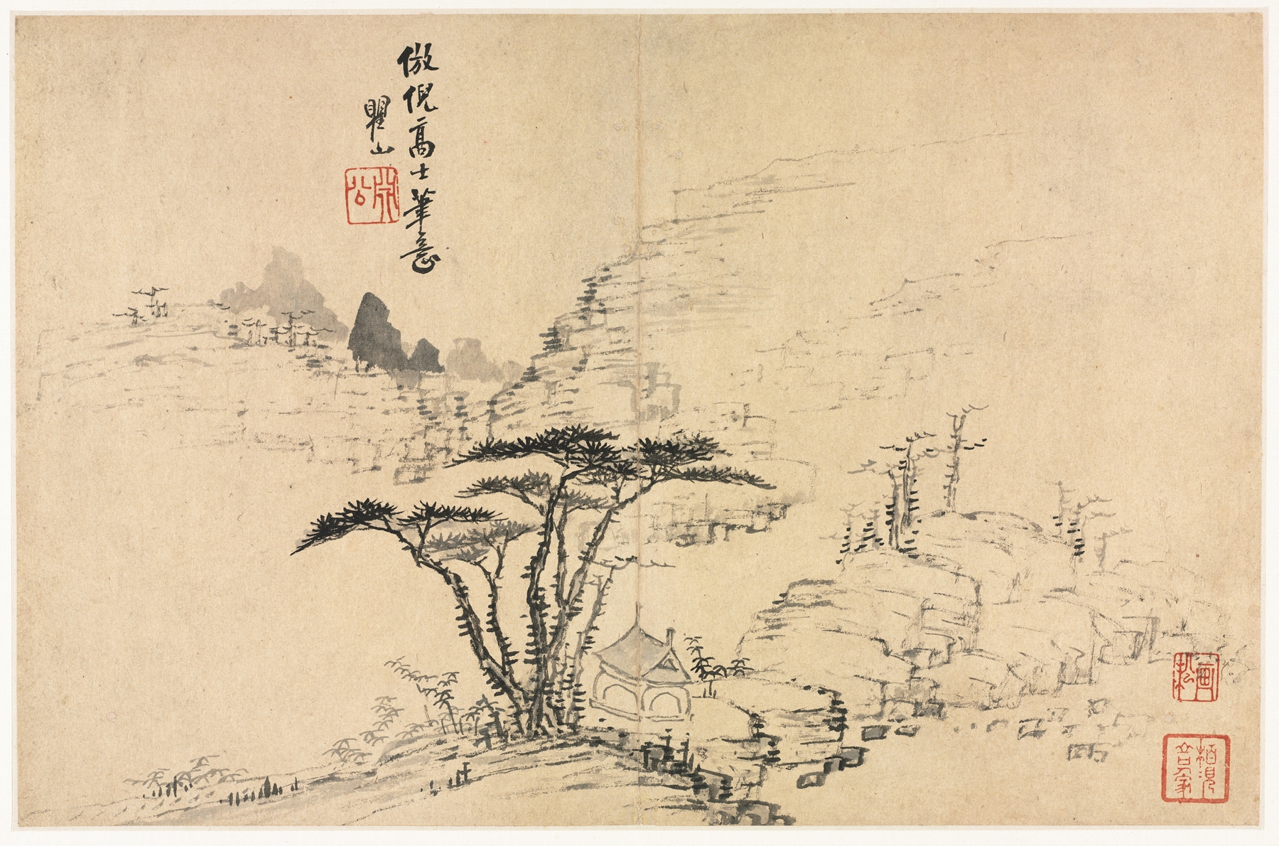 Landscapes in Various Styles after Old Masters 5, by Mei Qing, public domain