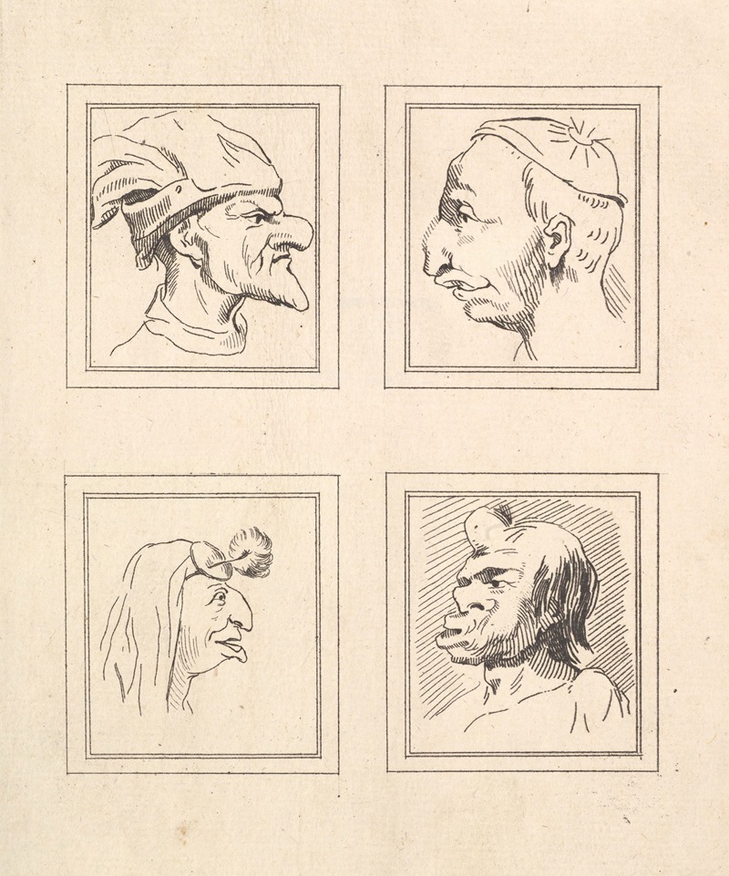 A humorous drawing featuring exaggerated caricatures by Wenceslaus Hollar.