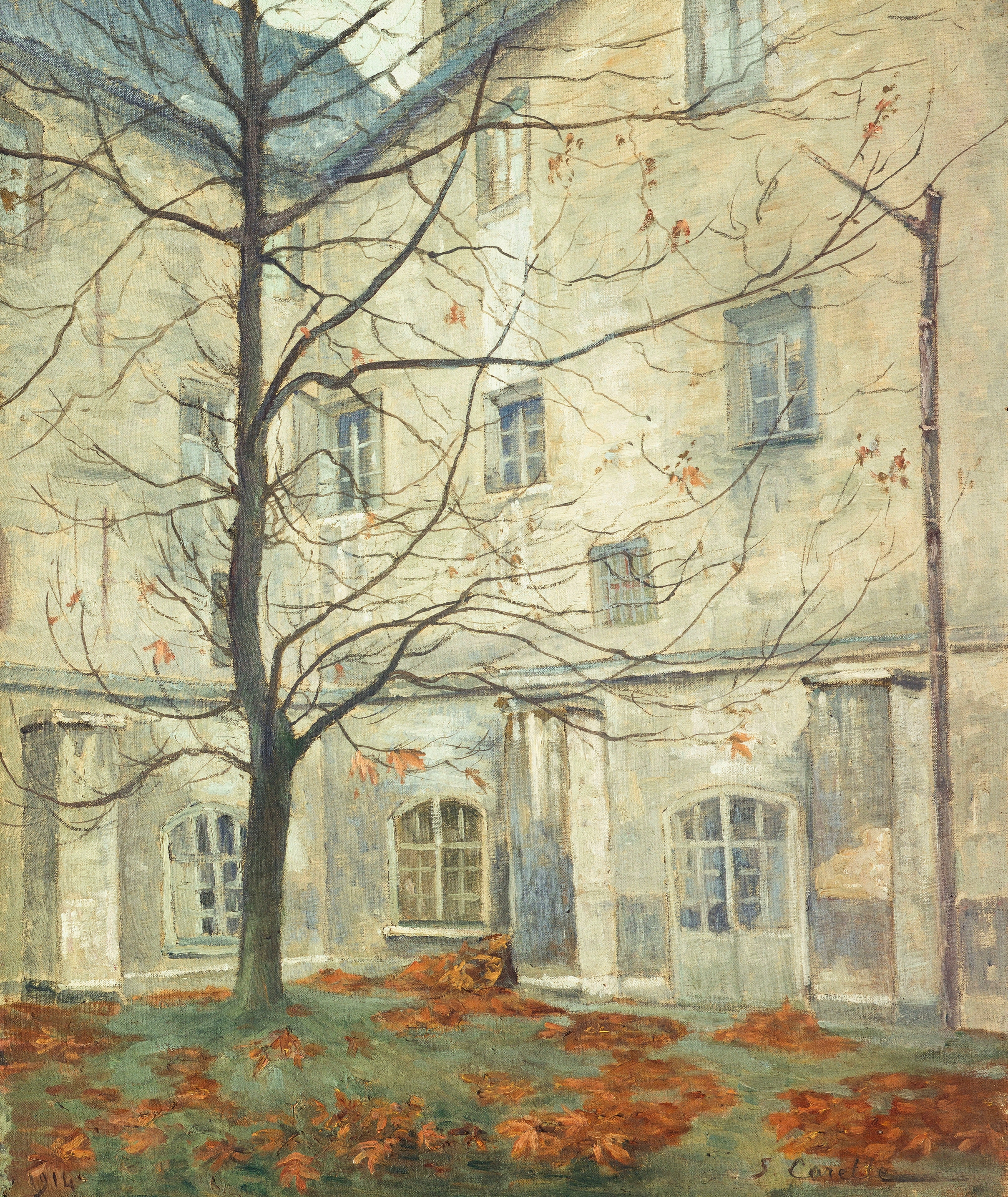 Interior scene of La Cour Lacordaire by Georges-Émile Carette, oil painting