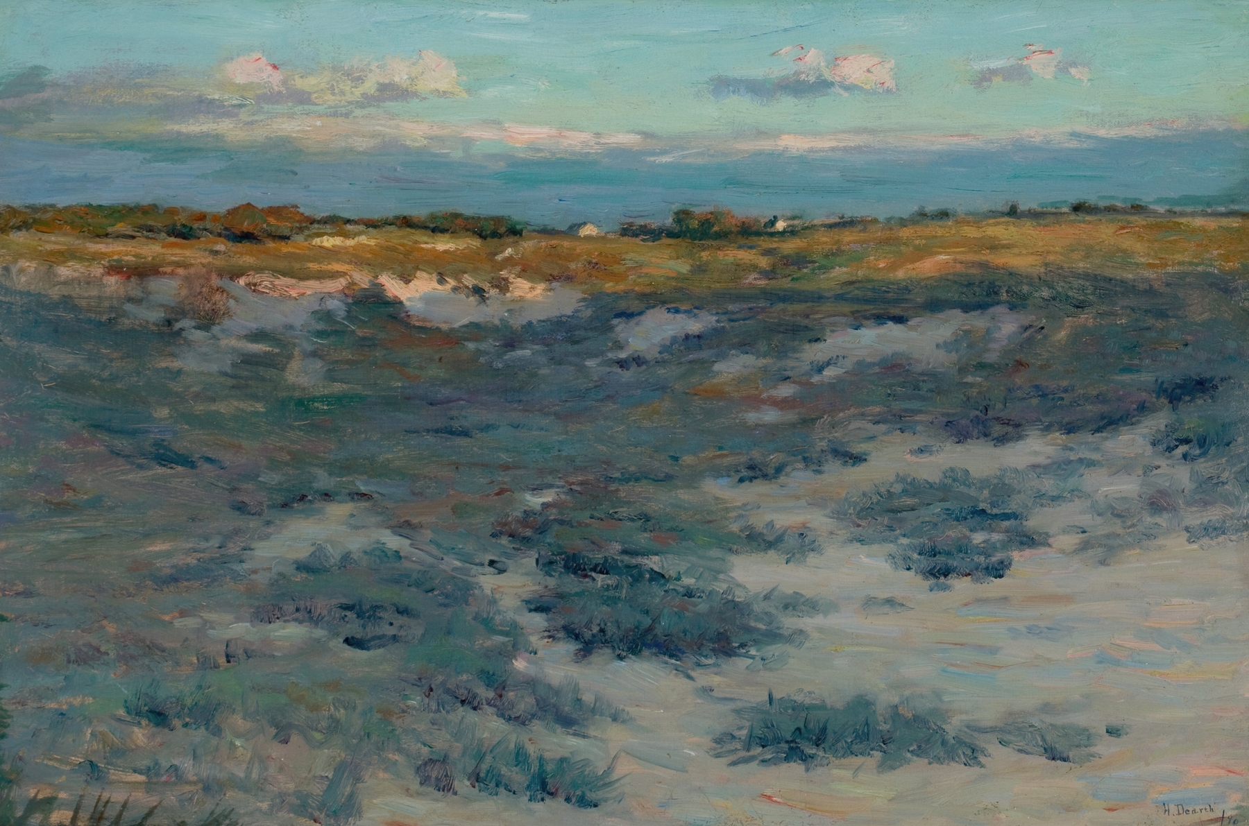 Landscape of fields and sky in oil on canvas by Henry Golden Dearth