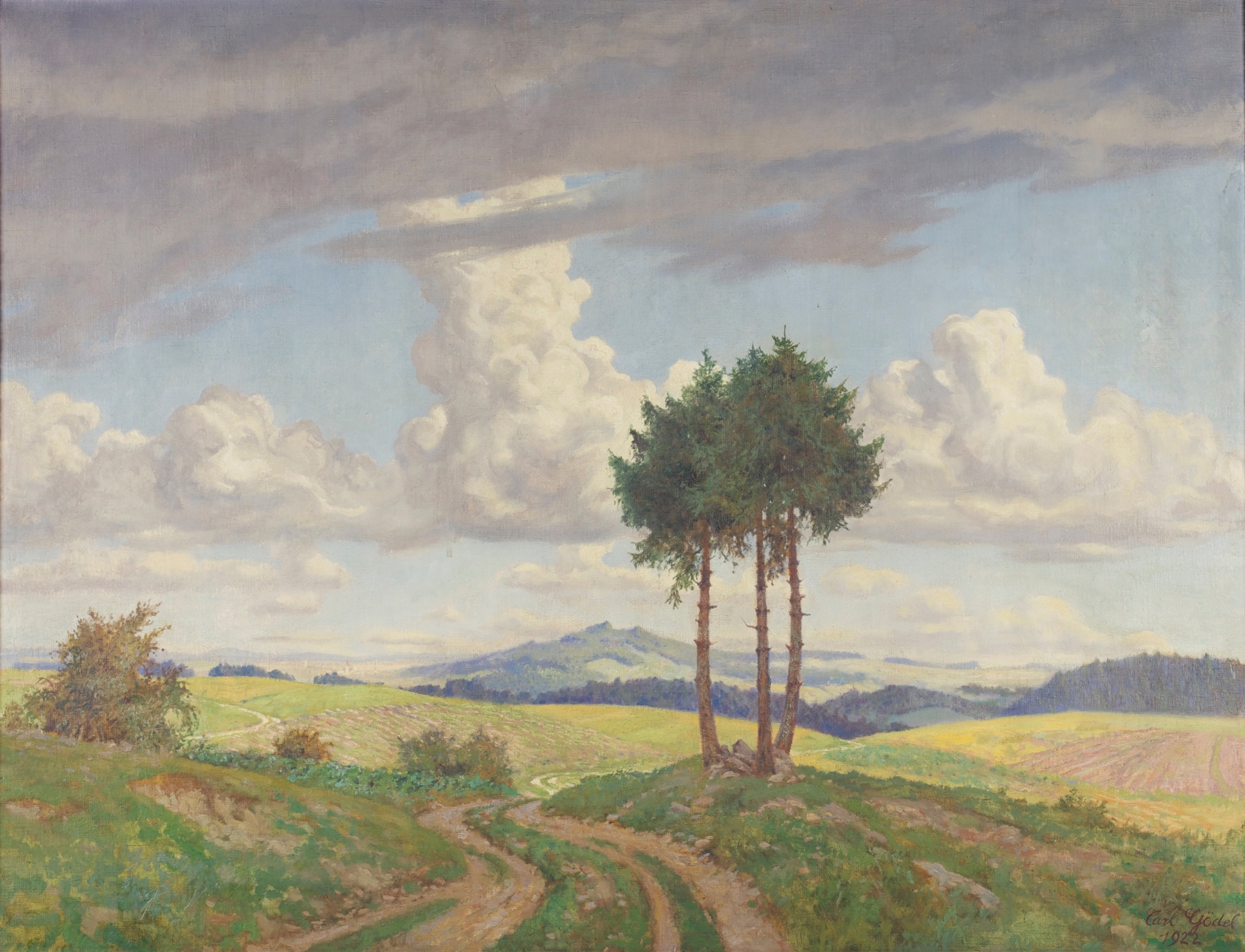Feldweg by Carl Gödel, oil on canvas depicting a winding path through earthy nature.