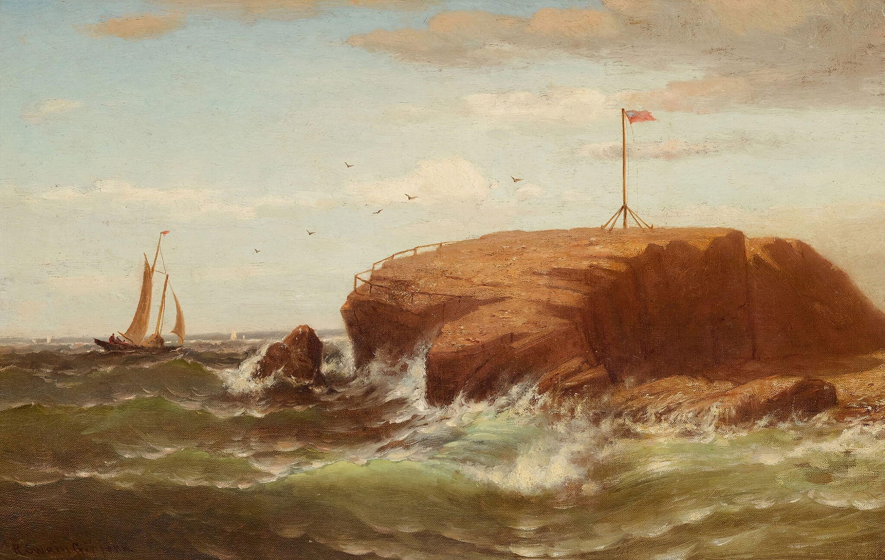 Marine scene with gentle waves and clouds by Robert Swain Gifford, oil painting