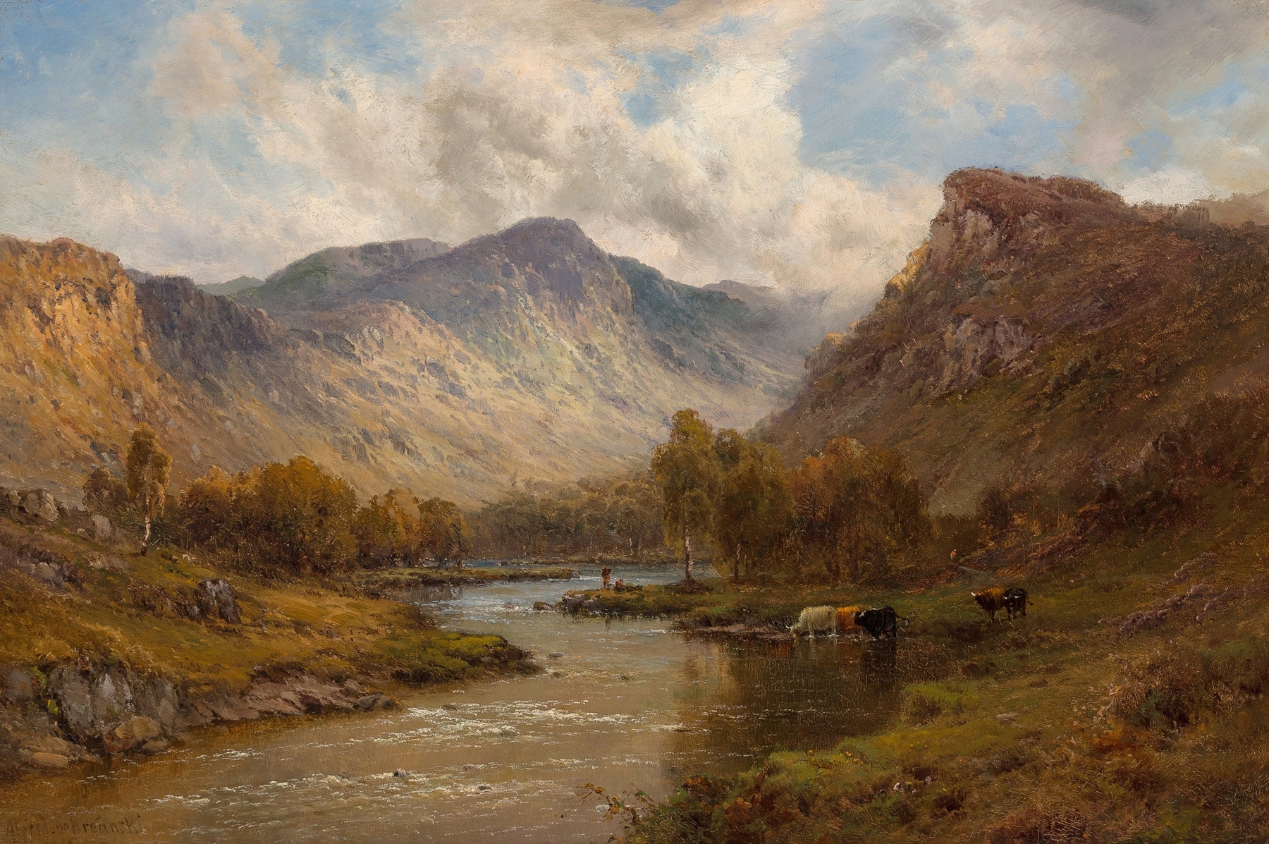 The Tay near Dunkeld, Scotland, by Alfred de Bréanski, public domain