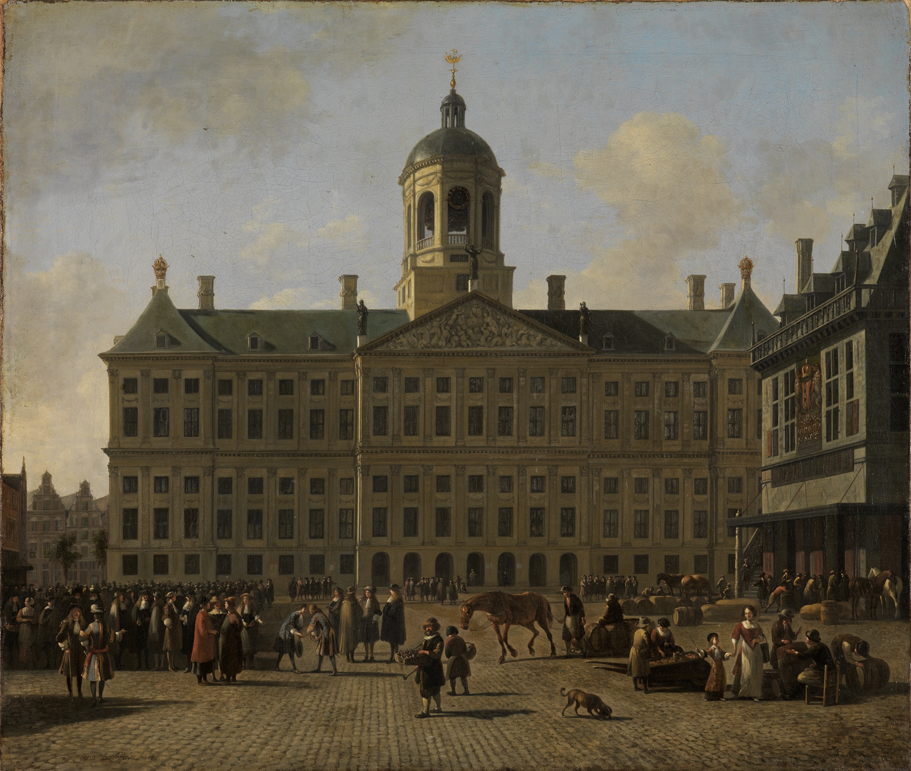 Der Damplatz zu Amsterdam mit dem Rathaus und der Waage, oil on canvas by Gerrit Adriaensz. Berckheyde