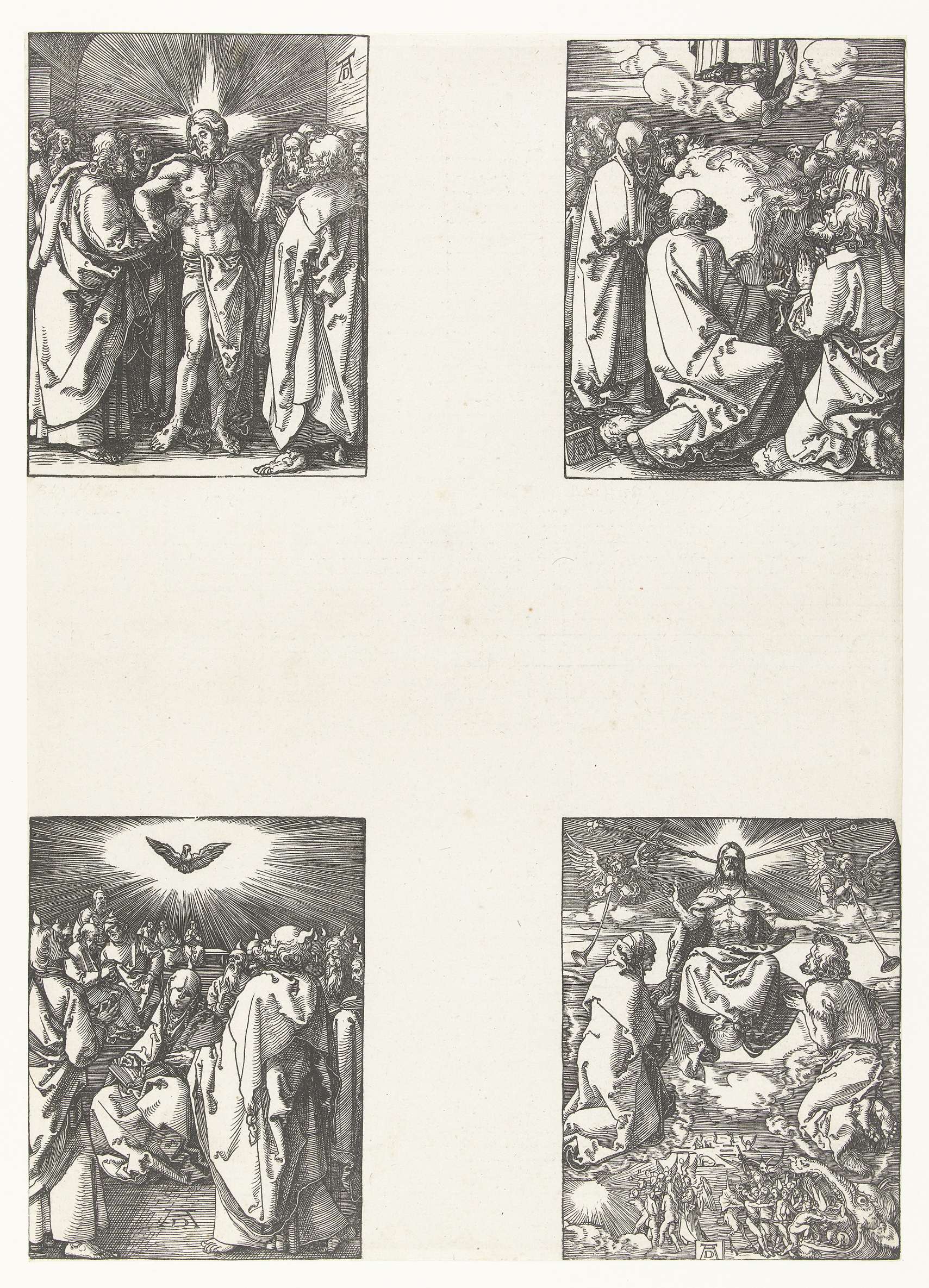 Religious etching depicting Doubting Thomas, by Albrecht Dürer, 1510