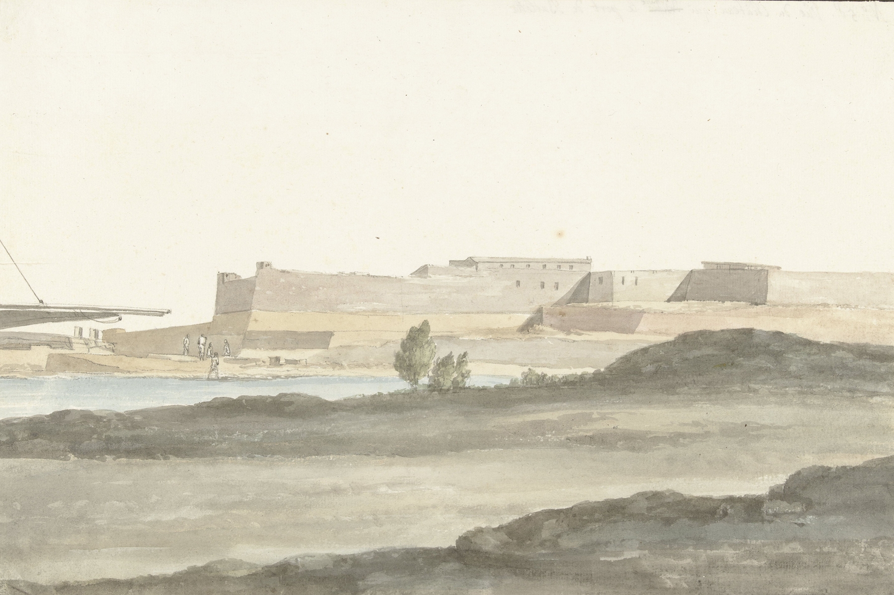 Landscape with a castle in a harbor, oil painting by Abraham-Louis-Rodolphe Ducros