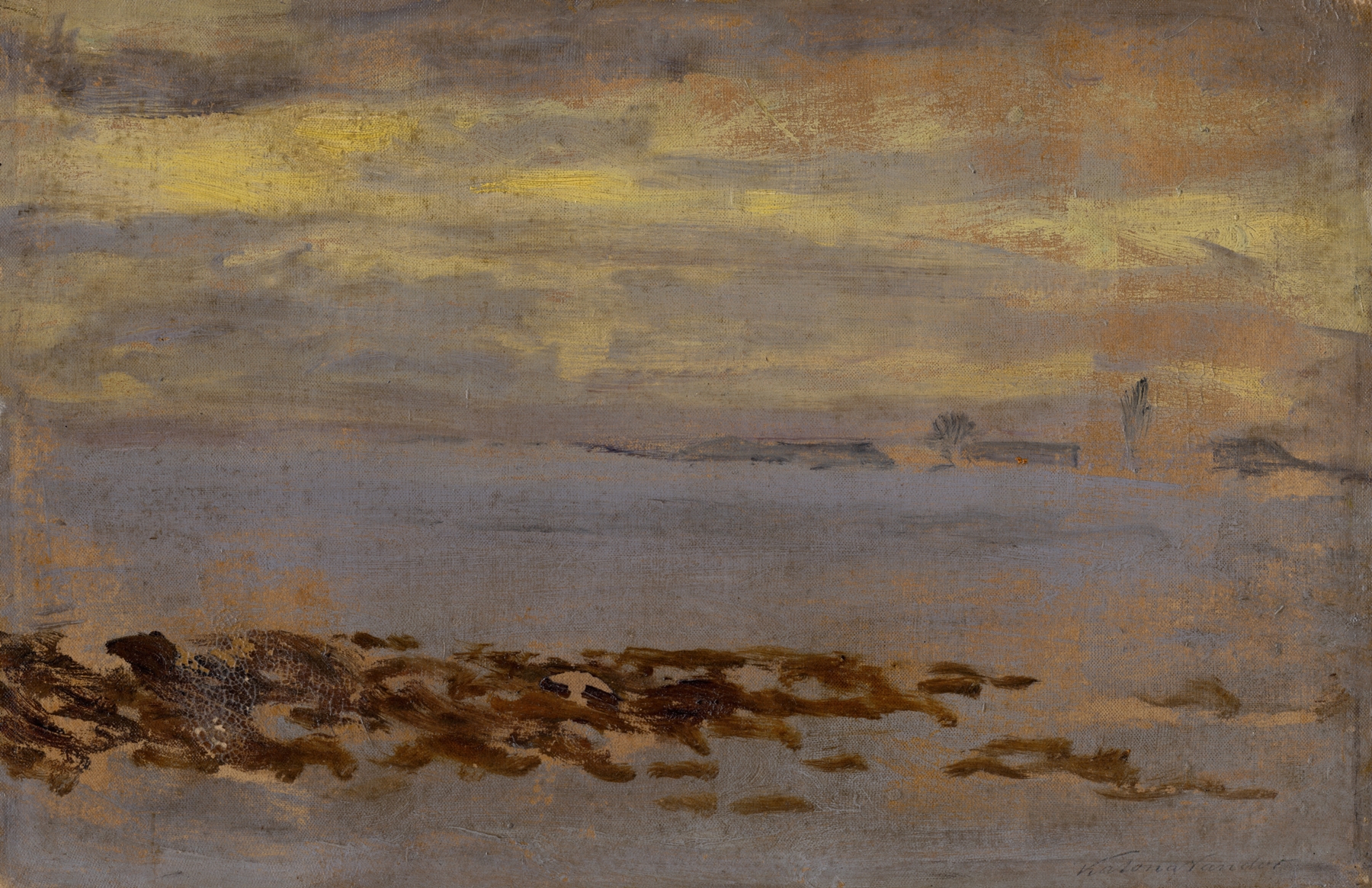 Landscape depicting twilight with deep blues and purples by Ferdinand Katona, oil painting