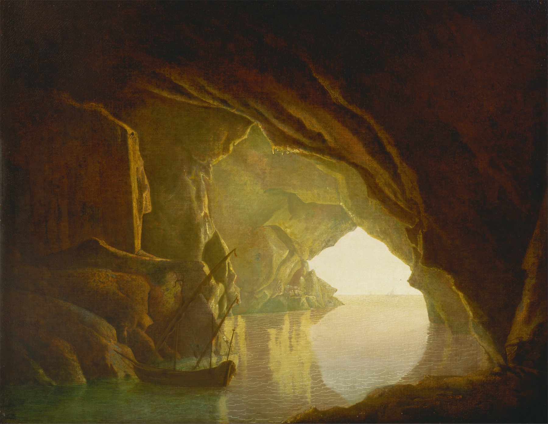 A Grotto in the Gulf of Salerno, Sunset, by Joseph Wright of Derby, public domain