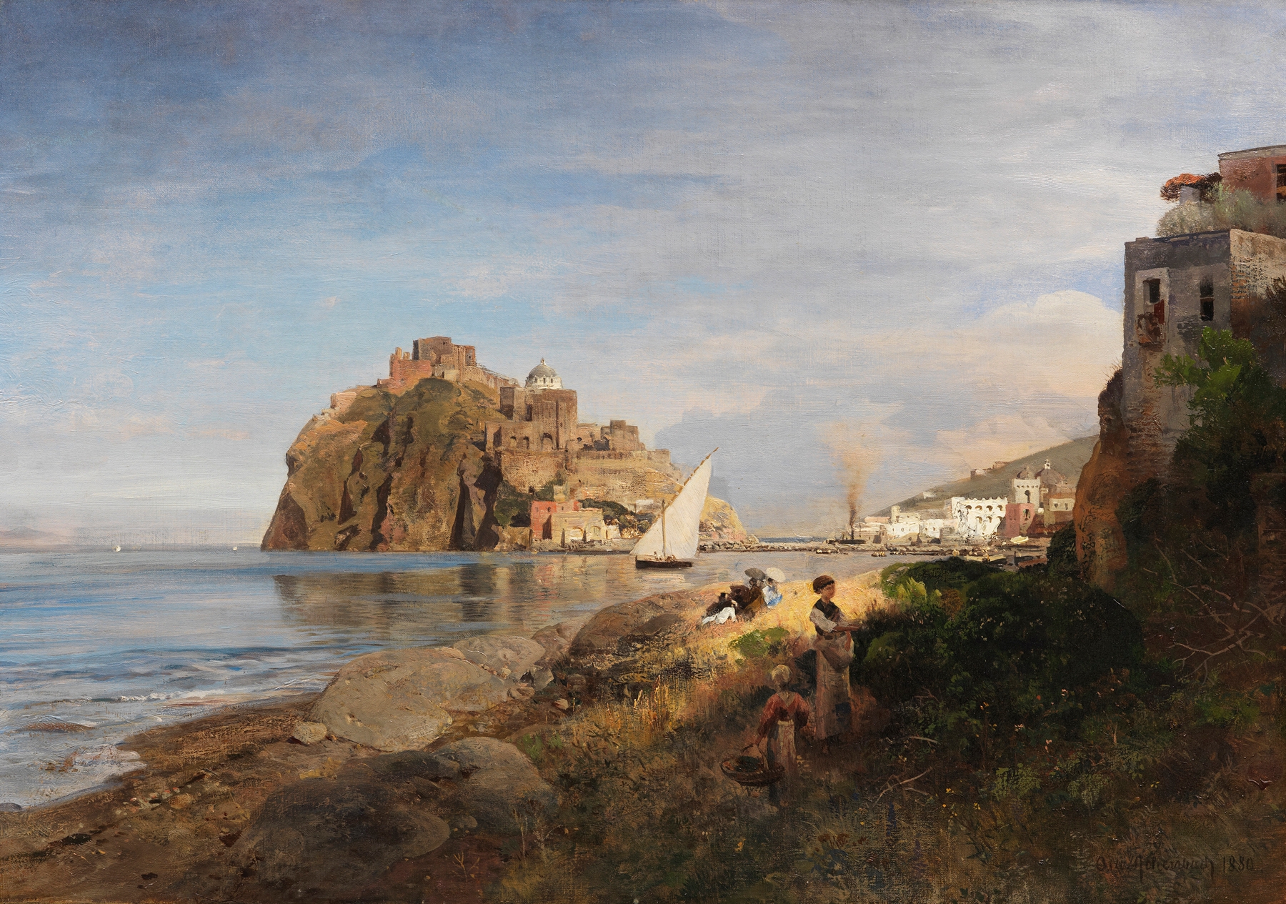 Ischia mit Blick auf das Castello Aragonese, by Oswald Achenbach, public domain