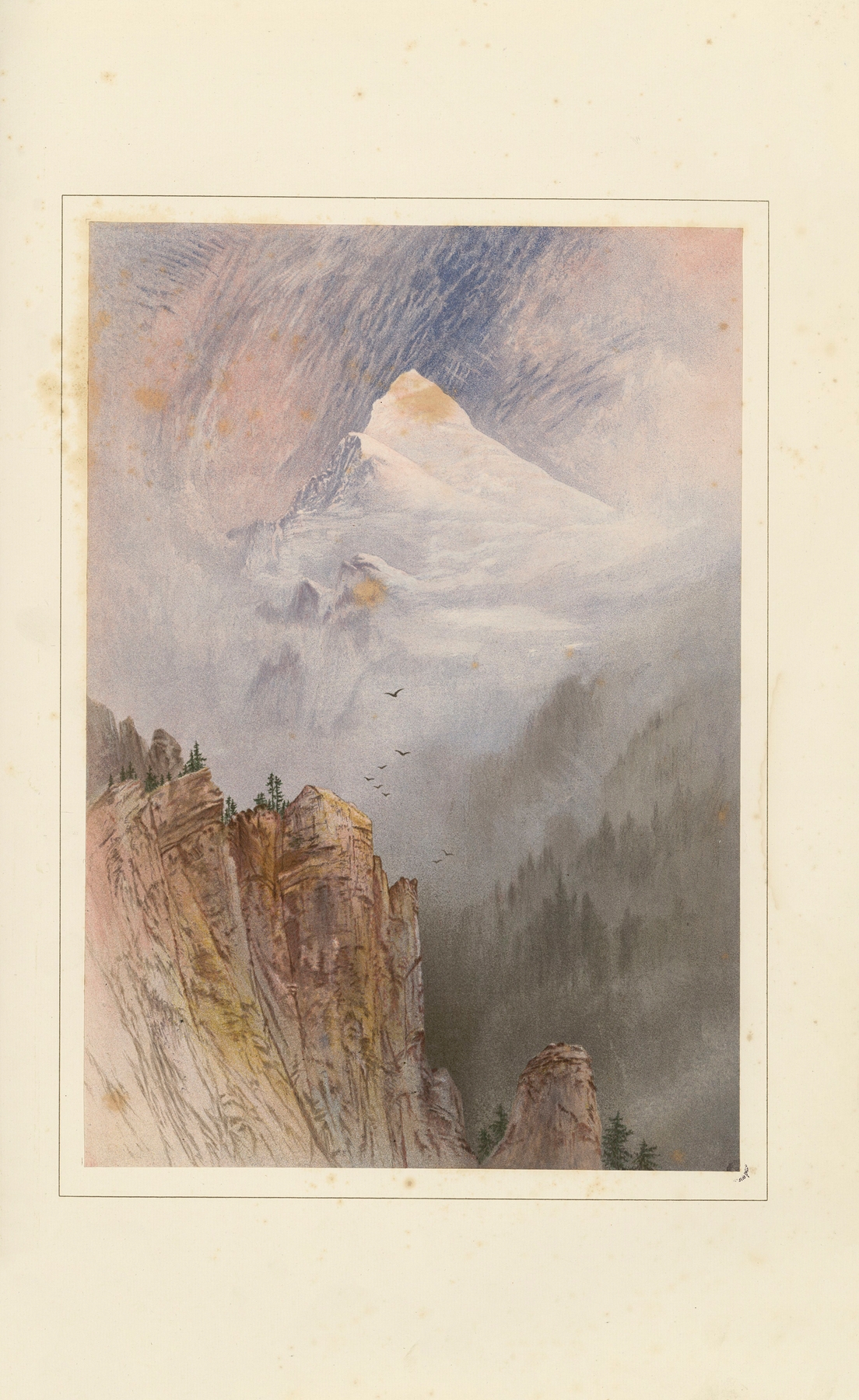 Oil painting of the Weisshorn mountain by Elijah Walton, featuring snow and a tranquil valley.