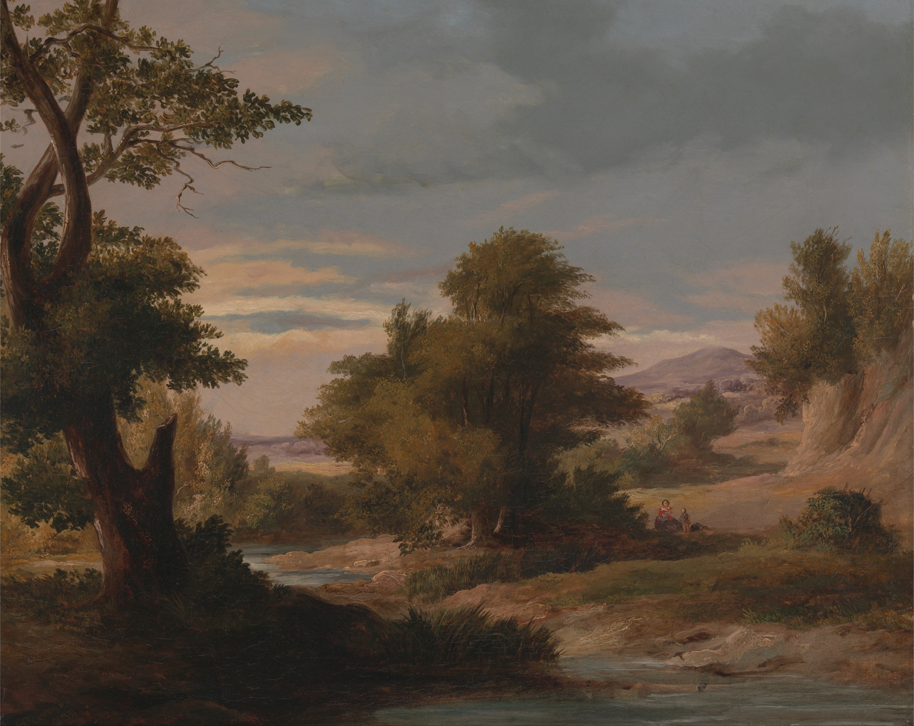 A Wooded River Landscape with Mother and Child, oil painting by James Arthur O'Connor