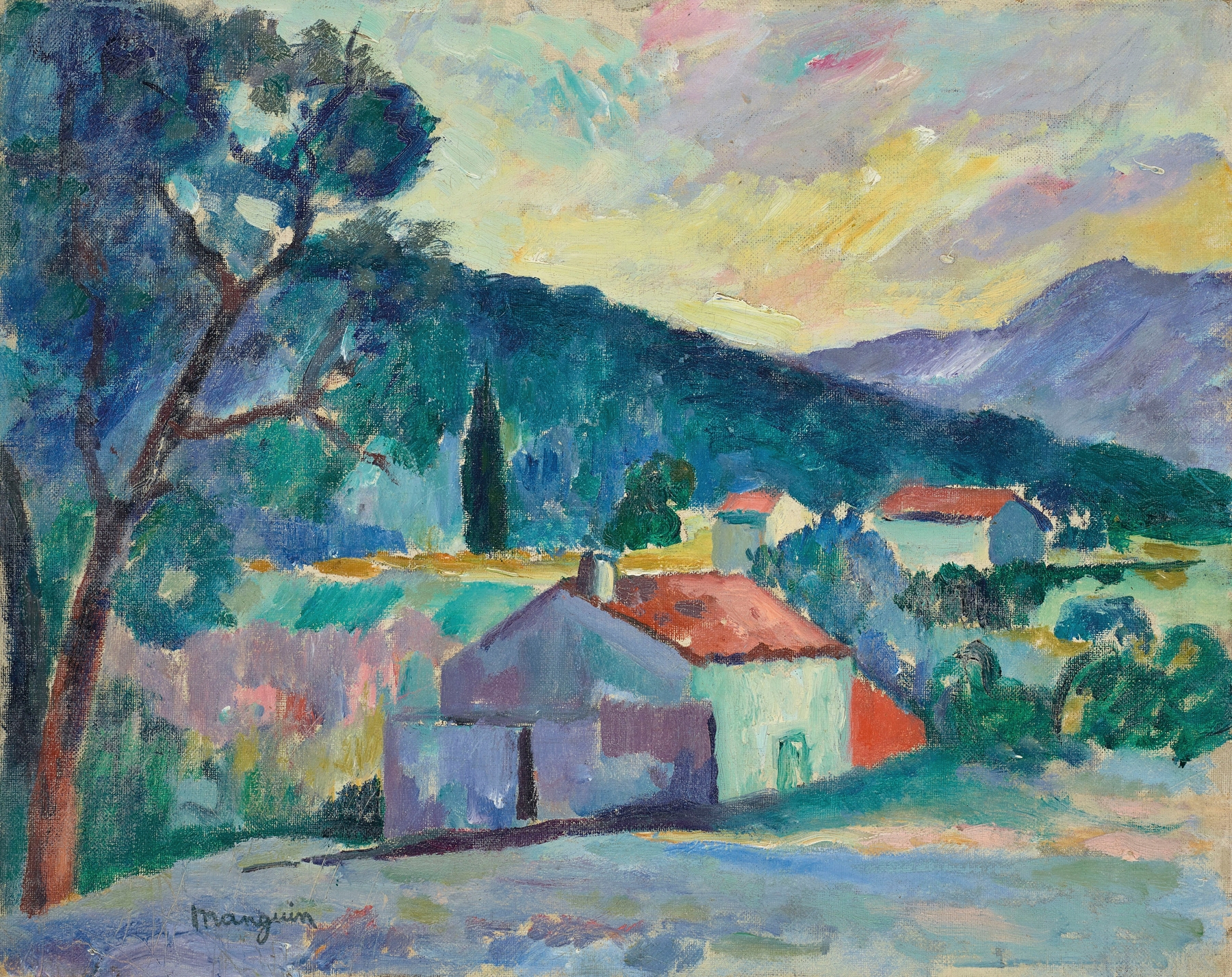 Landscape featuring a Provençal farmhouse by Henri Manguin, oil painting
