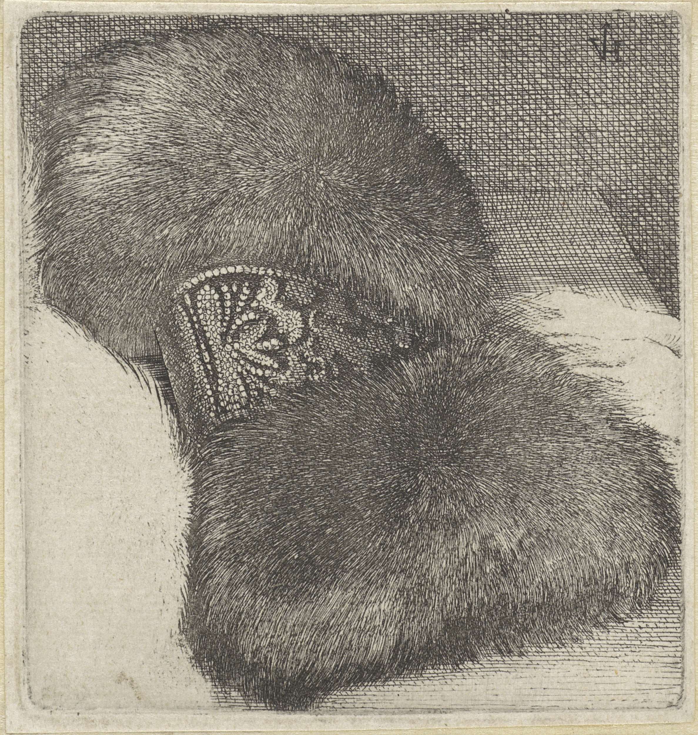 Etching by Wenceslaus Hollar featuring brocade and mohair on a table.