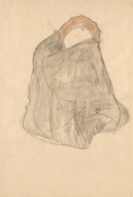 A seated woman wrapped in a dark cloak, embodying a sense of introspection.