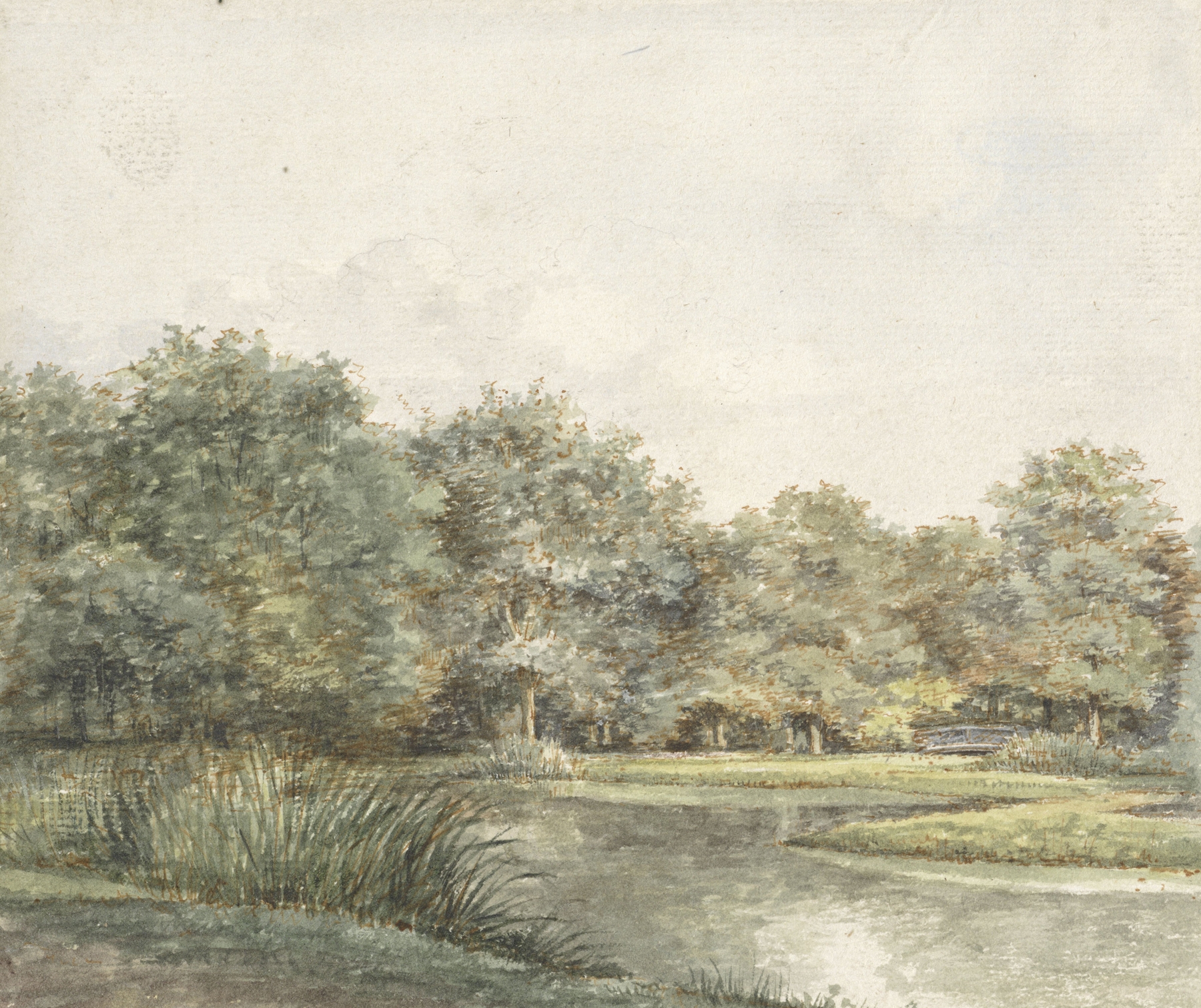 Landscape with trees by water, oil painting by Pieter Ernst Hendrik Praetorius