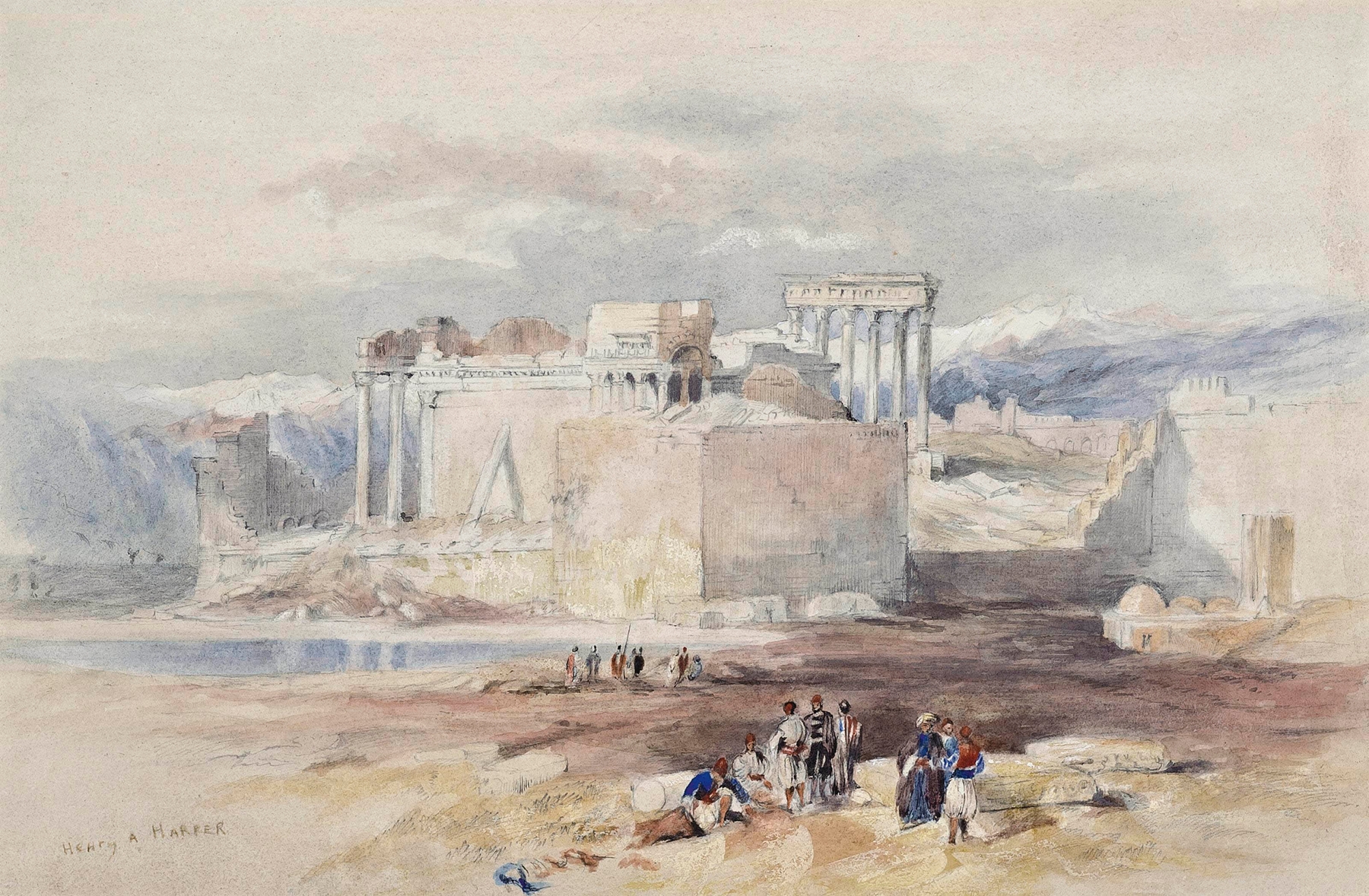 Historical scene with Arab figures and ruins, oil painting by Henry Andrew Harper