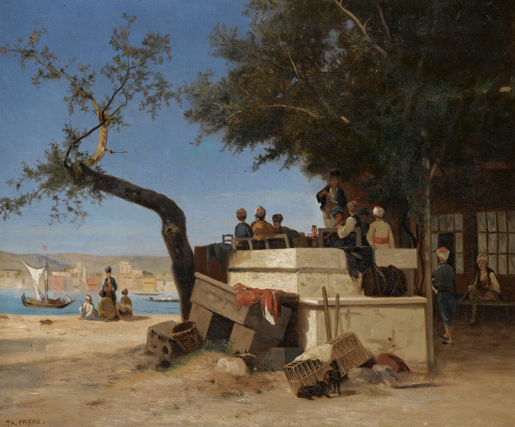 Au Café by Charles Théodore Frère, oil on canvas depicting patrons in a tense café interior.