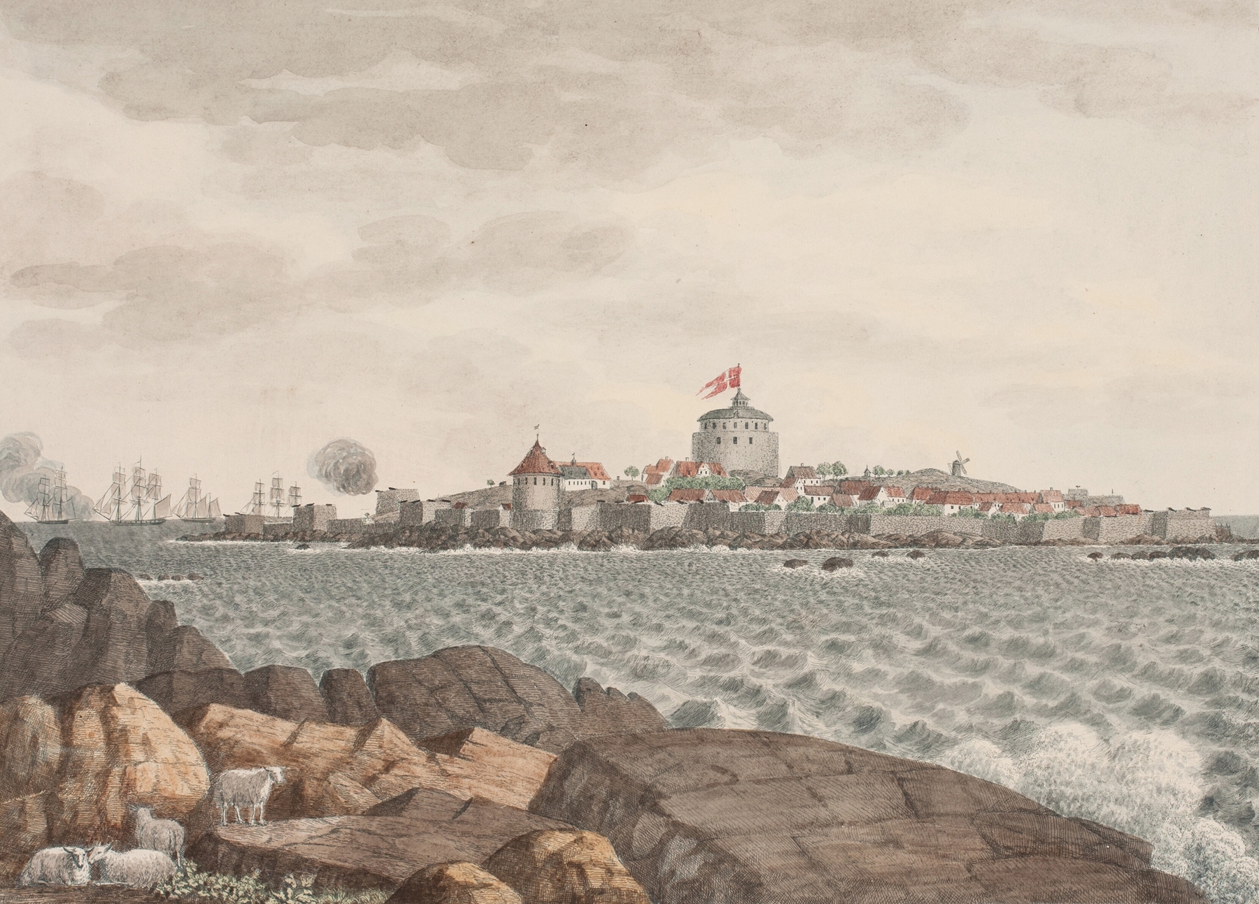 Landscape oil painting by Søren L. Lange depicting Christiansø from Græsholmen
