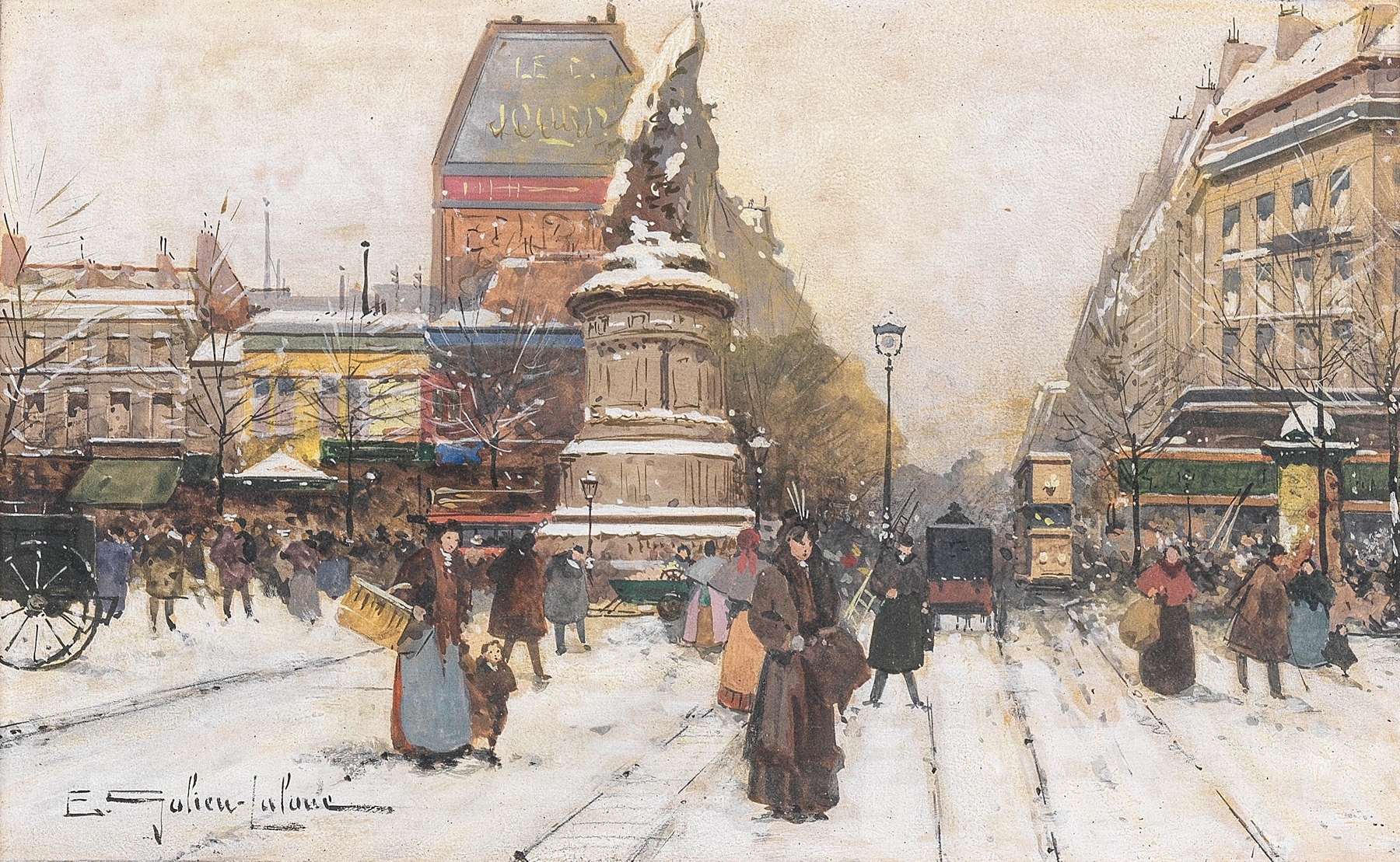 The Place de Clichy in Snow, Paris, by Eugène Galien-Laloue, public domain