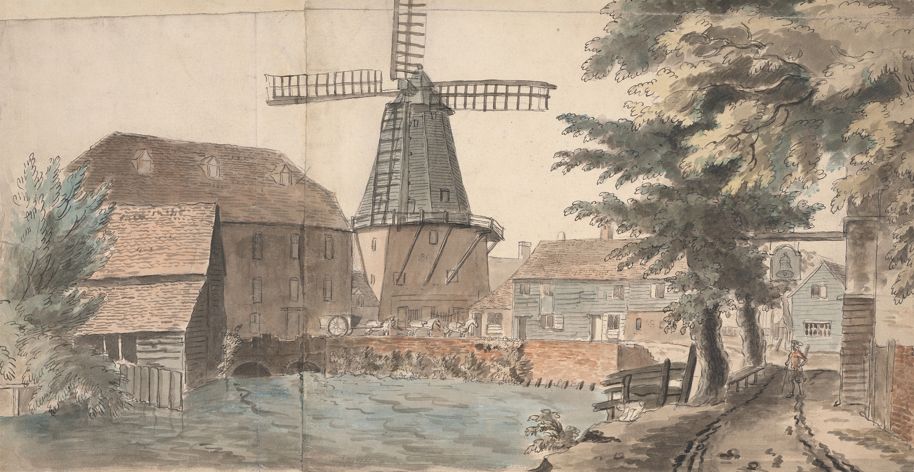 Engraving by Capt. Francis Grose depicting a windmill surrounded by golden light