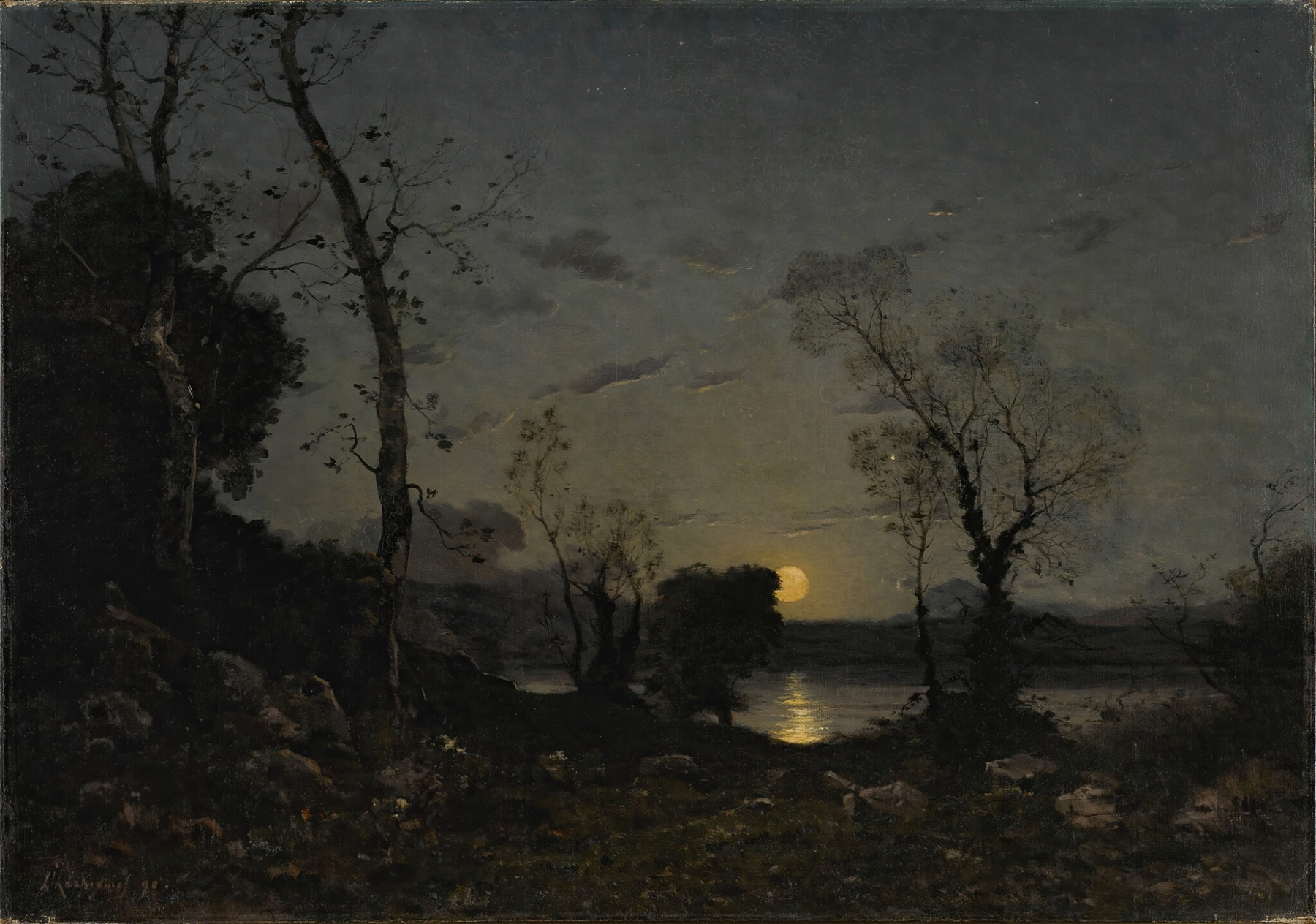 Un lac au clair de lune, by Henri-Joseph Harpignies, public domain