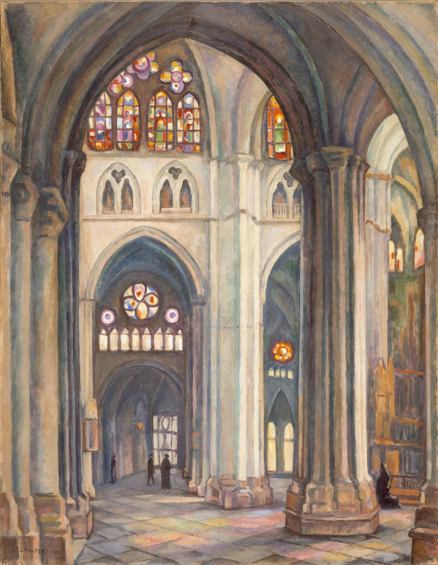 Toledo Cathedral by Samuel Halpert, modernism, depicting arches and golden light.