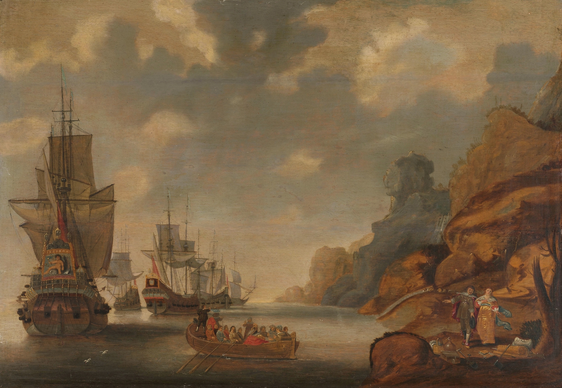 A French Squadron near a Rocky Coast, oil painting by Jacob Adriaensz. Bellevois