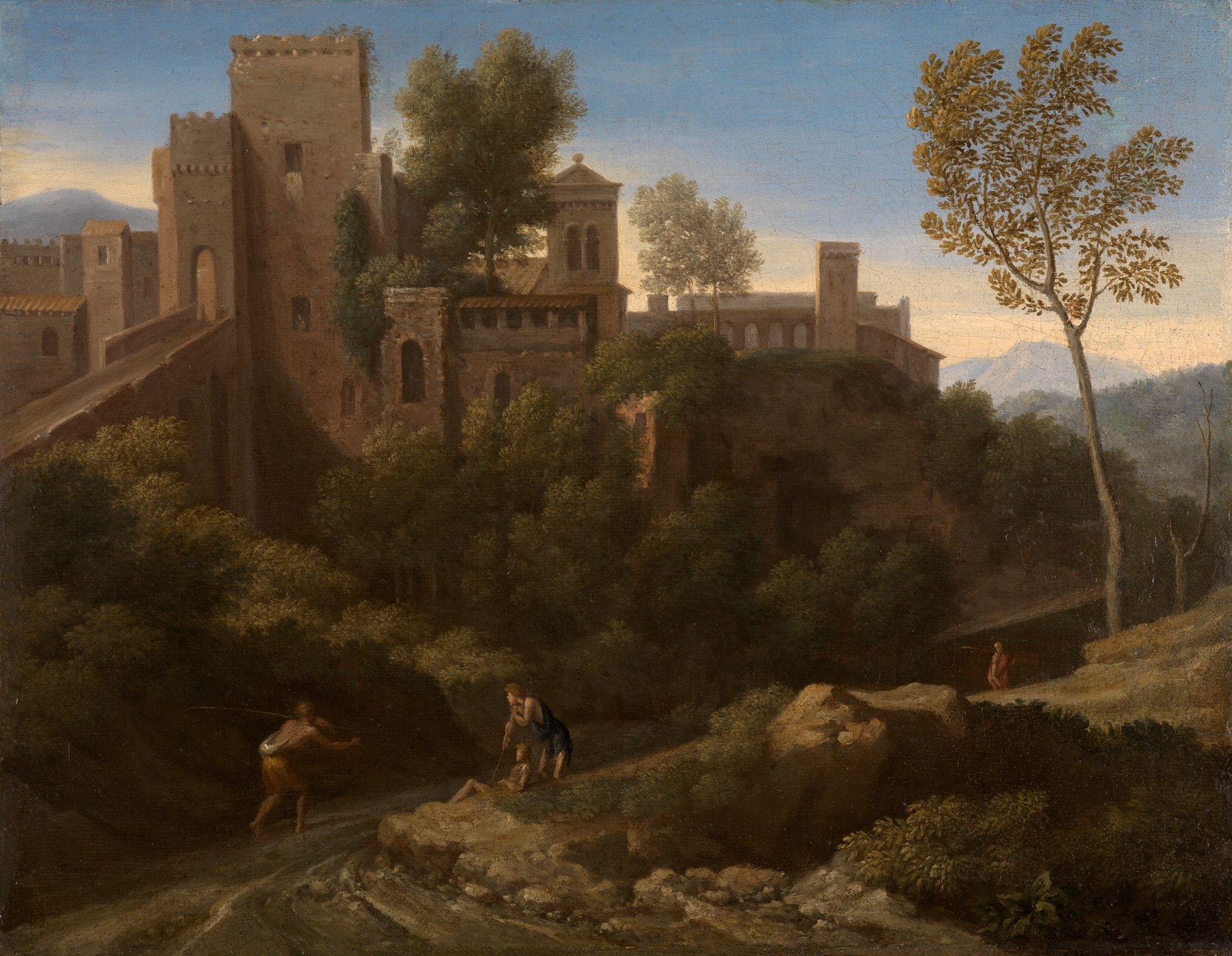 Klassische Landschaft mit Gebäuden in Tivoli, by Gaspard Dughet, public domain