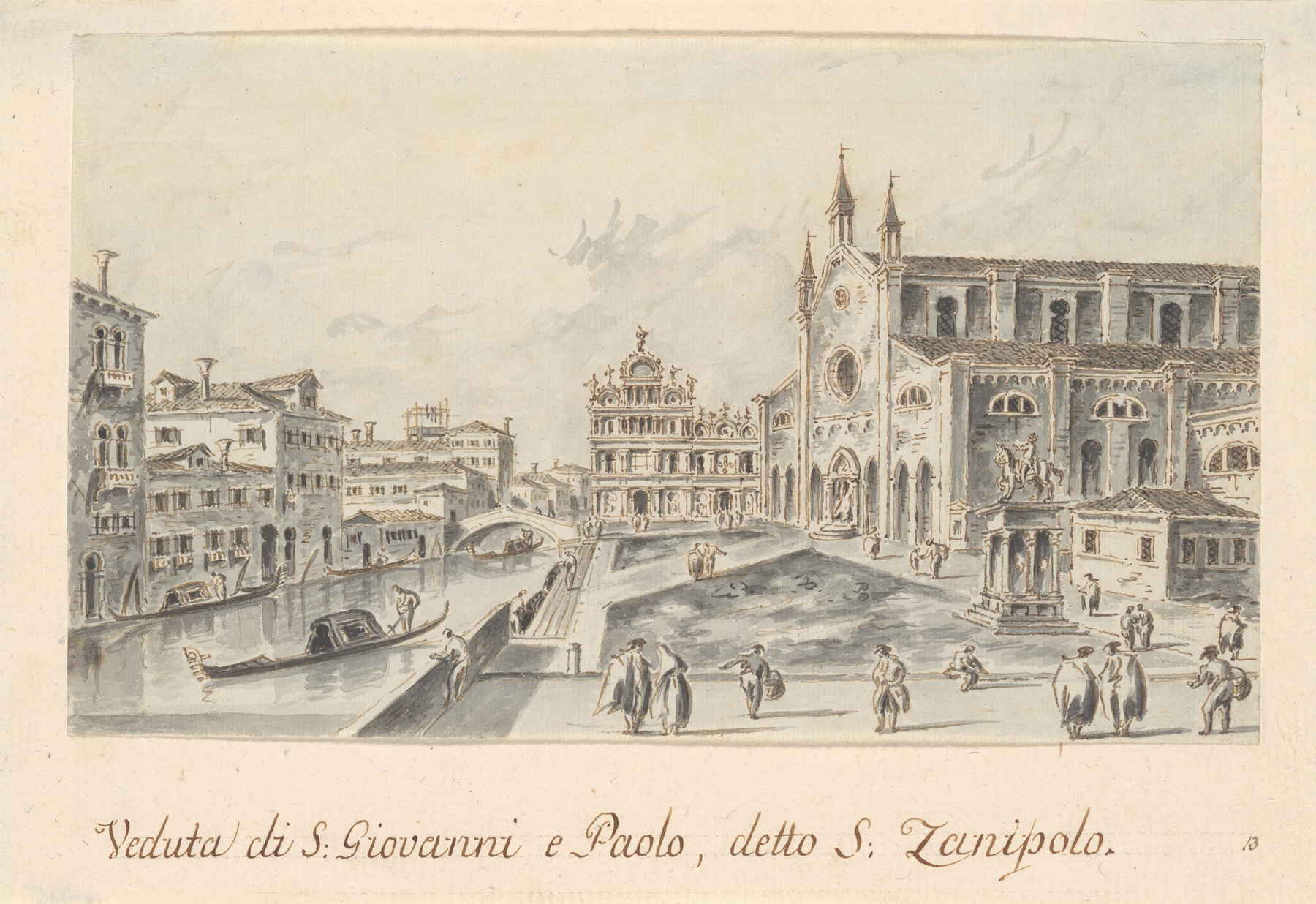 Campo Santi Giovanni e Paolo by Giacomo Guardi, oil painting depicting architecture and distant figures.