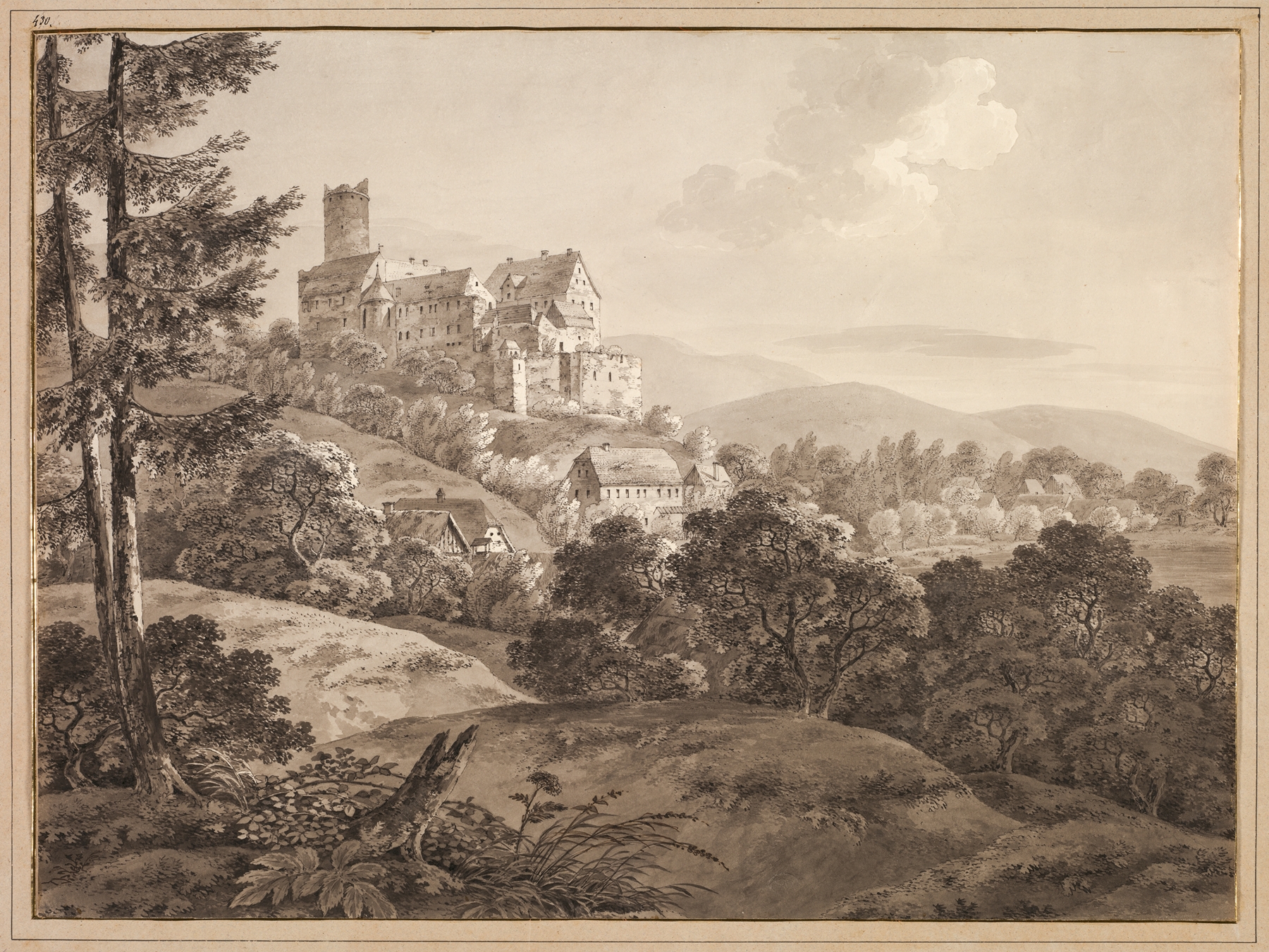 Landscape featuring Castle Gnandstein by Adrian Zingg, oil painting