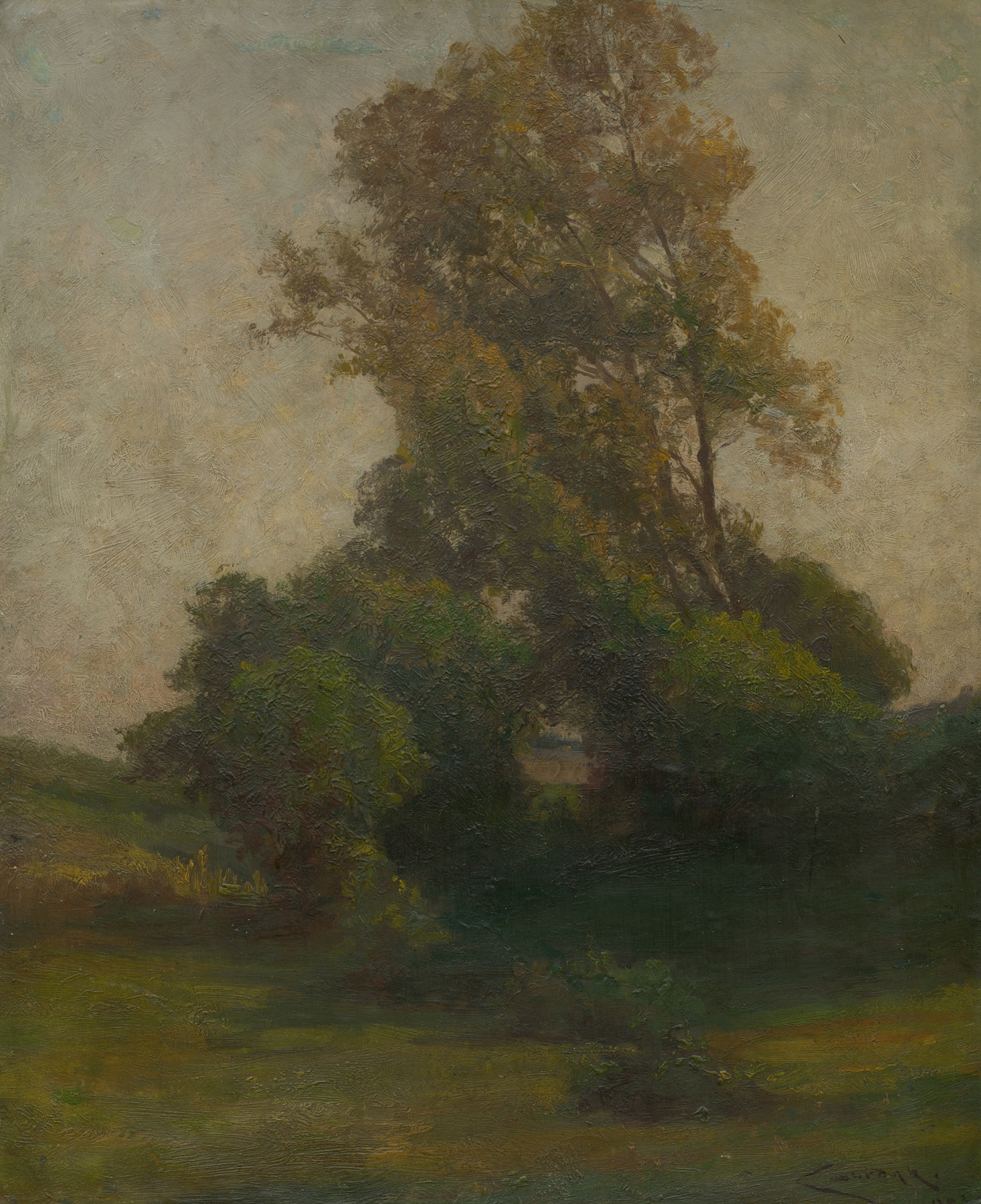 Impressionist landscape featuring a tree in the countryside by Ľudovít Čordák
