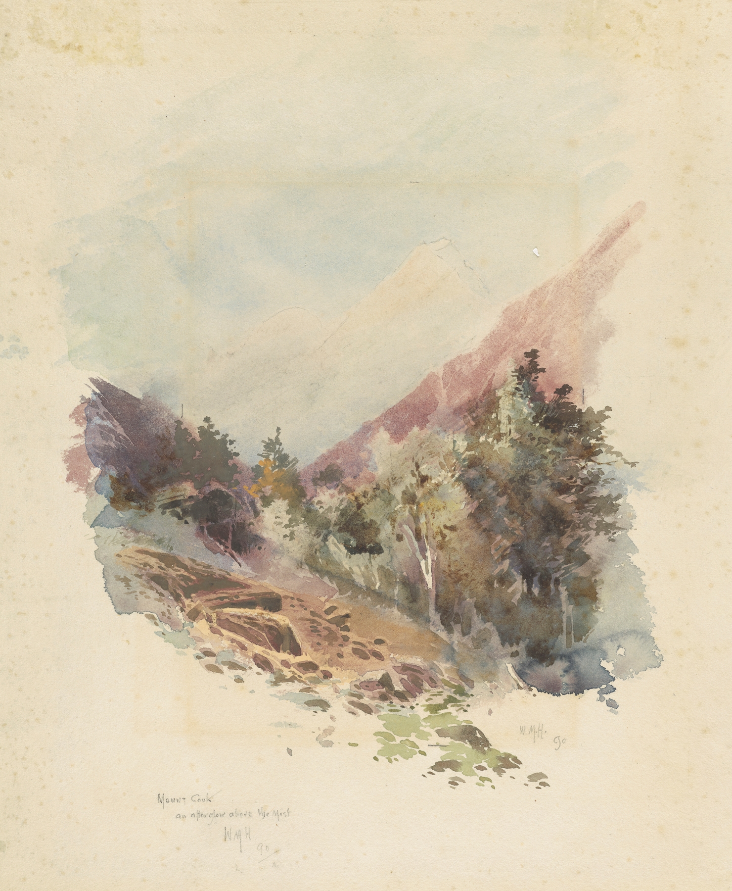 Mount Cook – an afterglow above the mist, oil painting by William Mathew Hodgkins