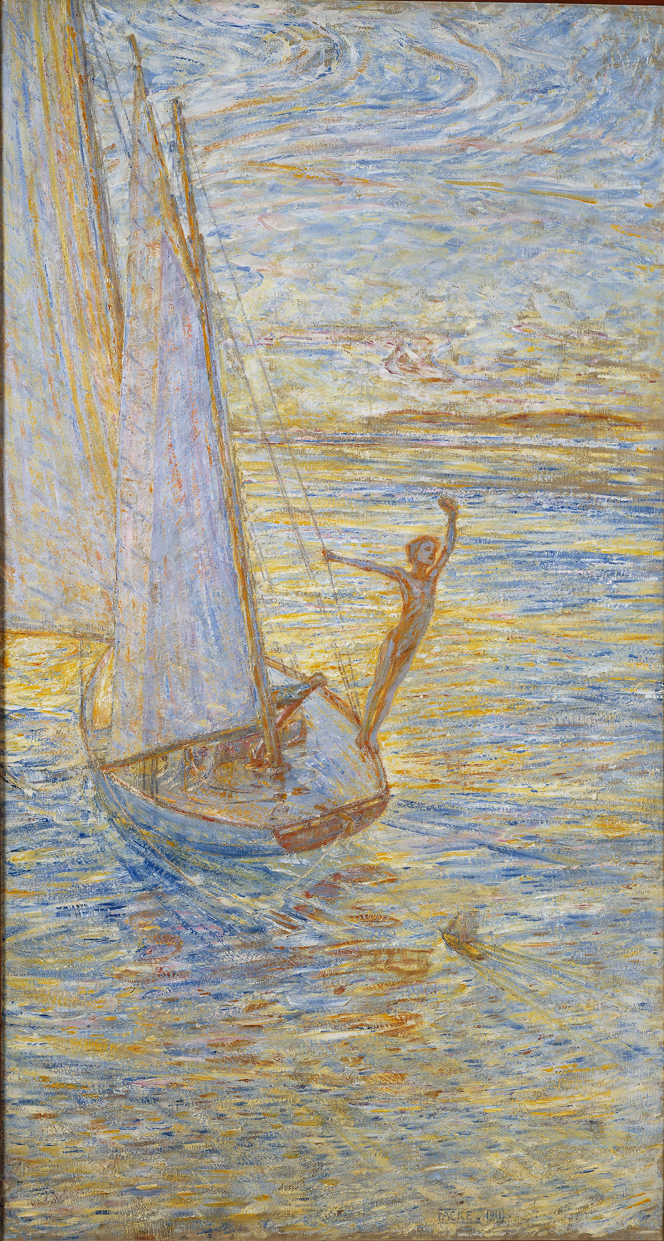 Landscape in soft hues by J.A.G. Acke, oil painting depicting a tranquil morning air.