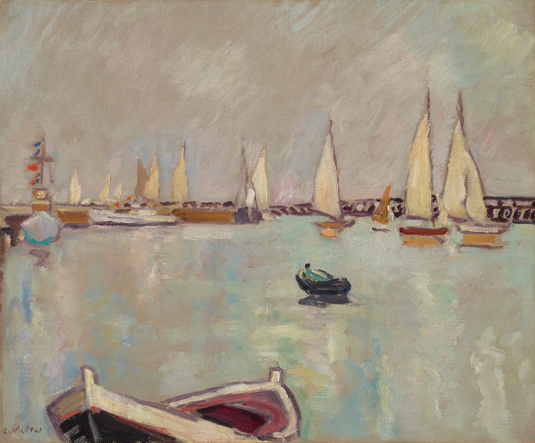 Marine scene with boats and waves, oil painting by Louis Valtat