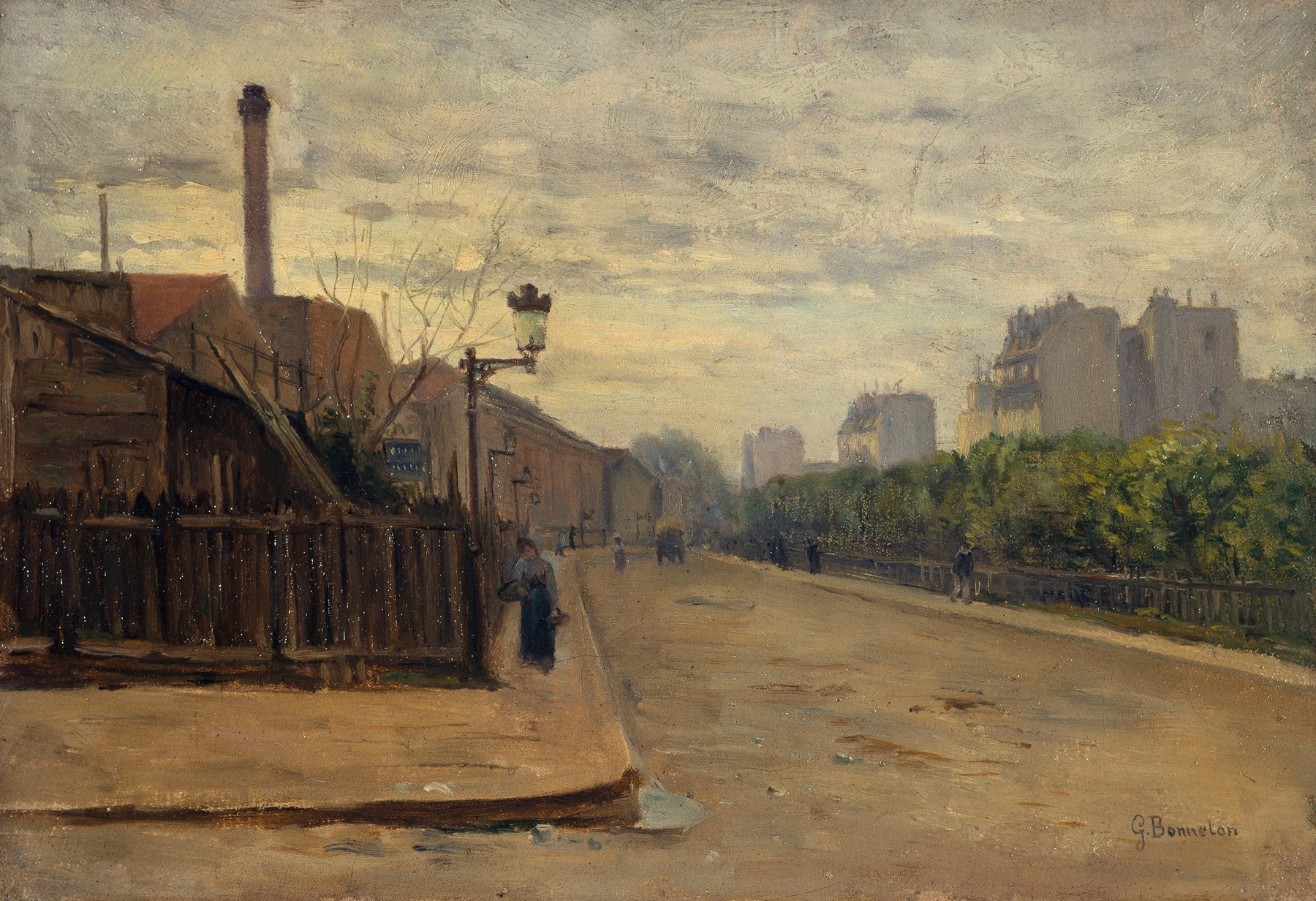 La rue Auguste-Cain by Germain Eugène Bonneton, impressionism, depicting a cobblestone street.
