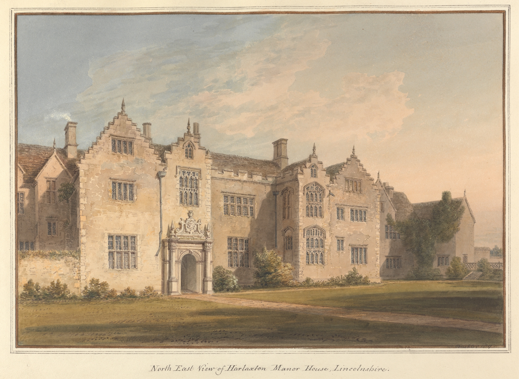 North East View of Harlaxton Manor House by John Buckler, oil painting