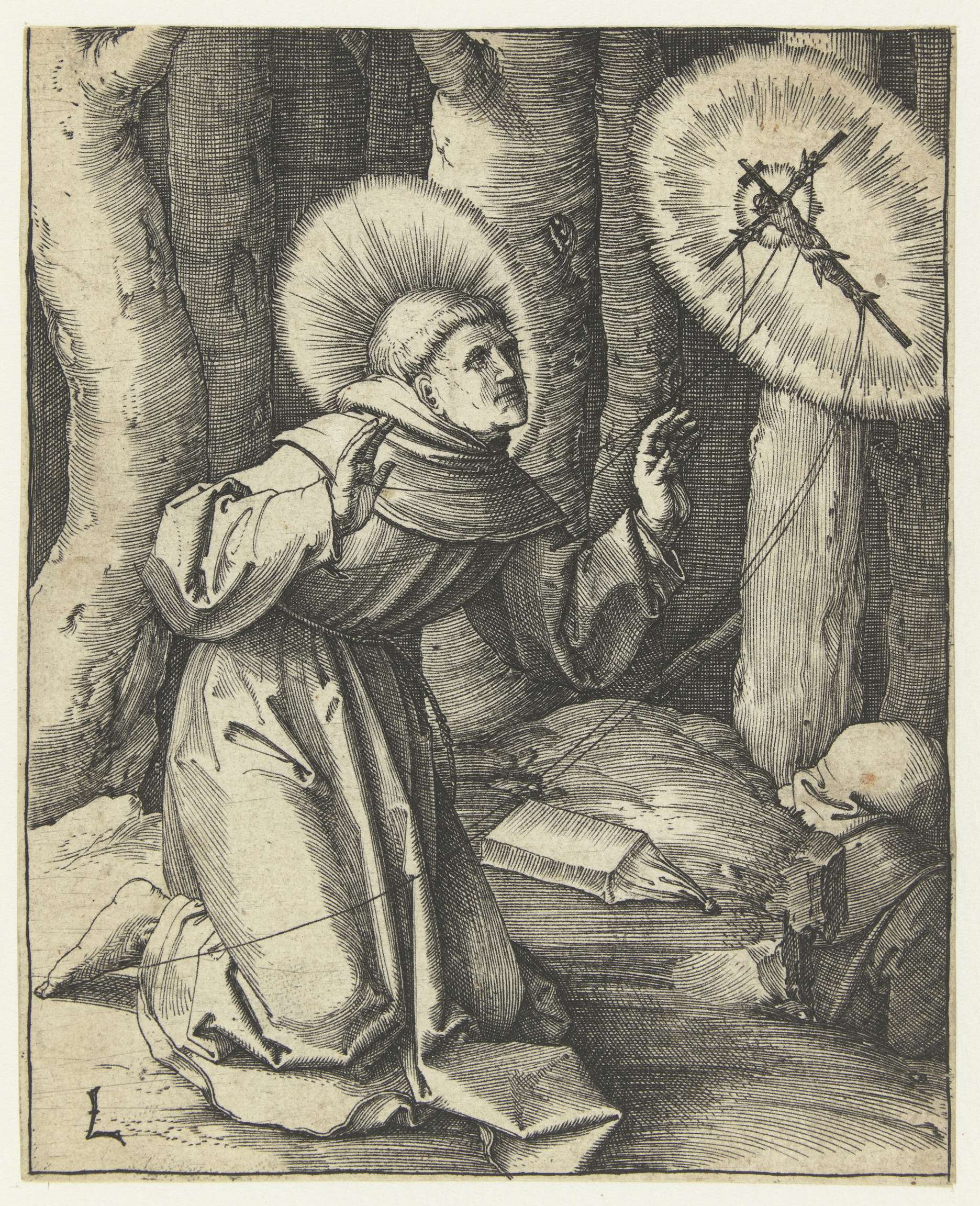 De stigmatisatie van de heilige Franciscus, by Lucas van Leyden, public domain