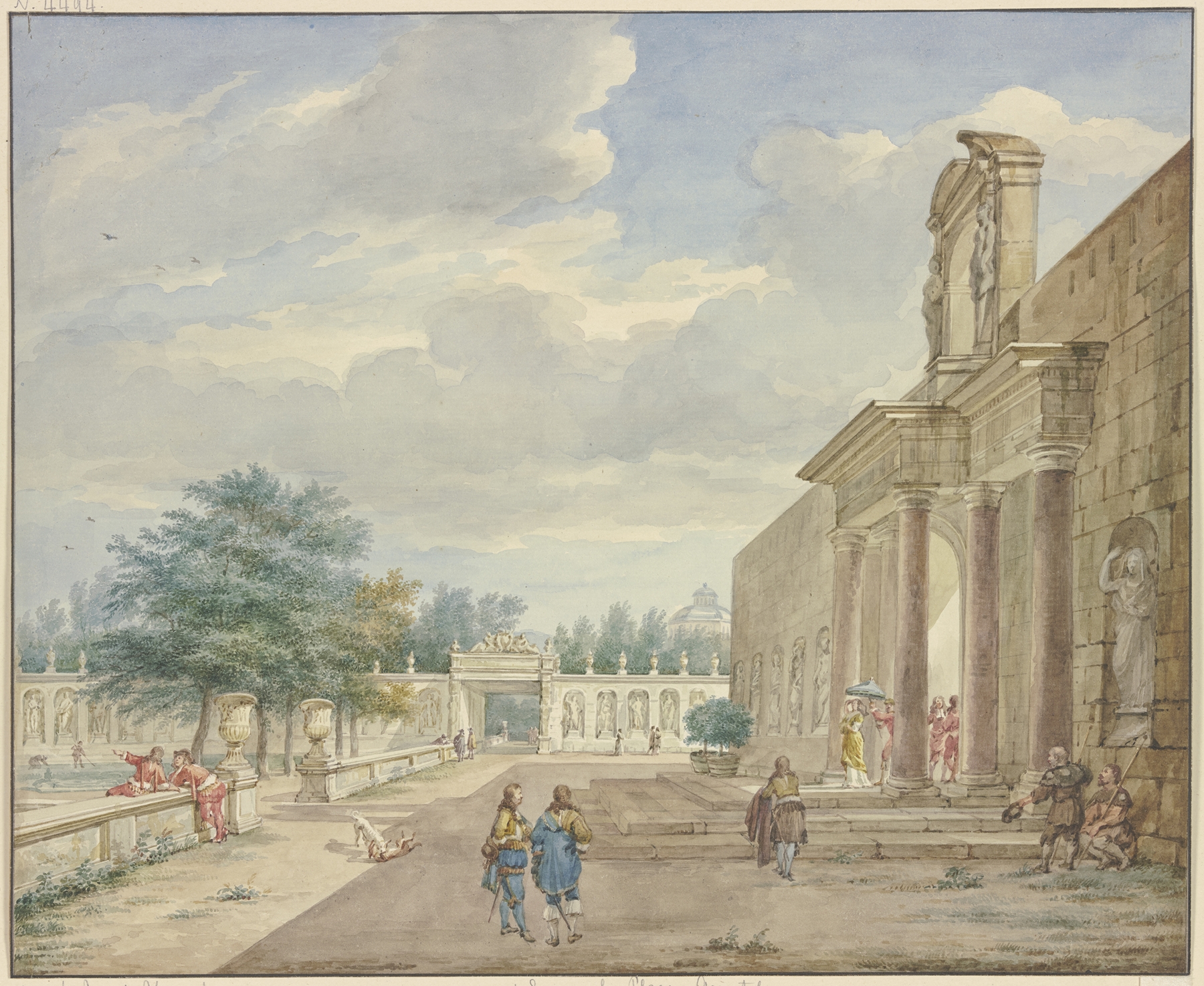 Garden with Terrace and Opulent Portal by Aert Schouman, oil painting depicting a vibrant landscape.