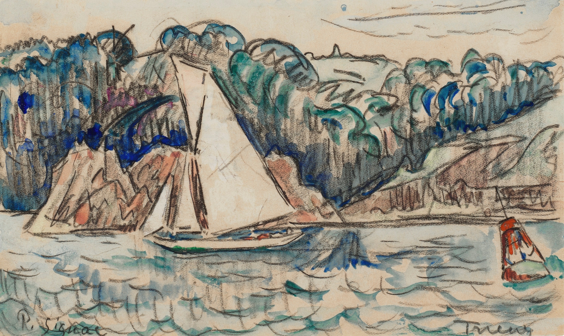 Sailboat on the Trieux River, oil on canvas by Paul Signac