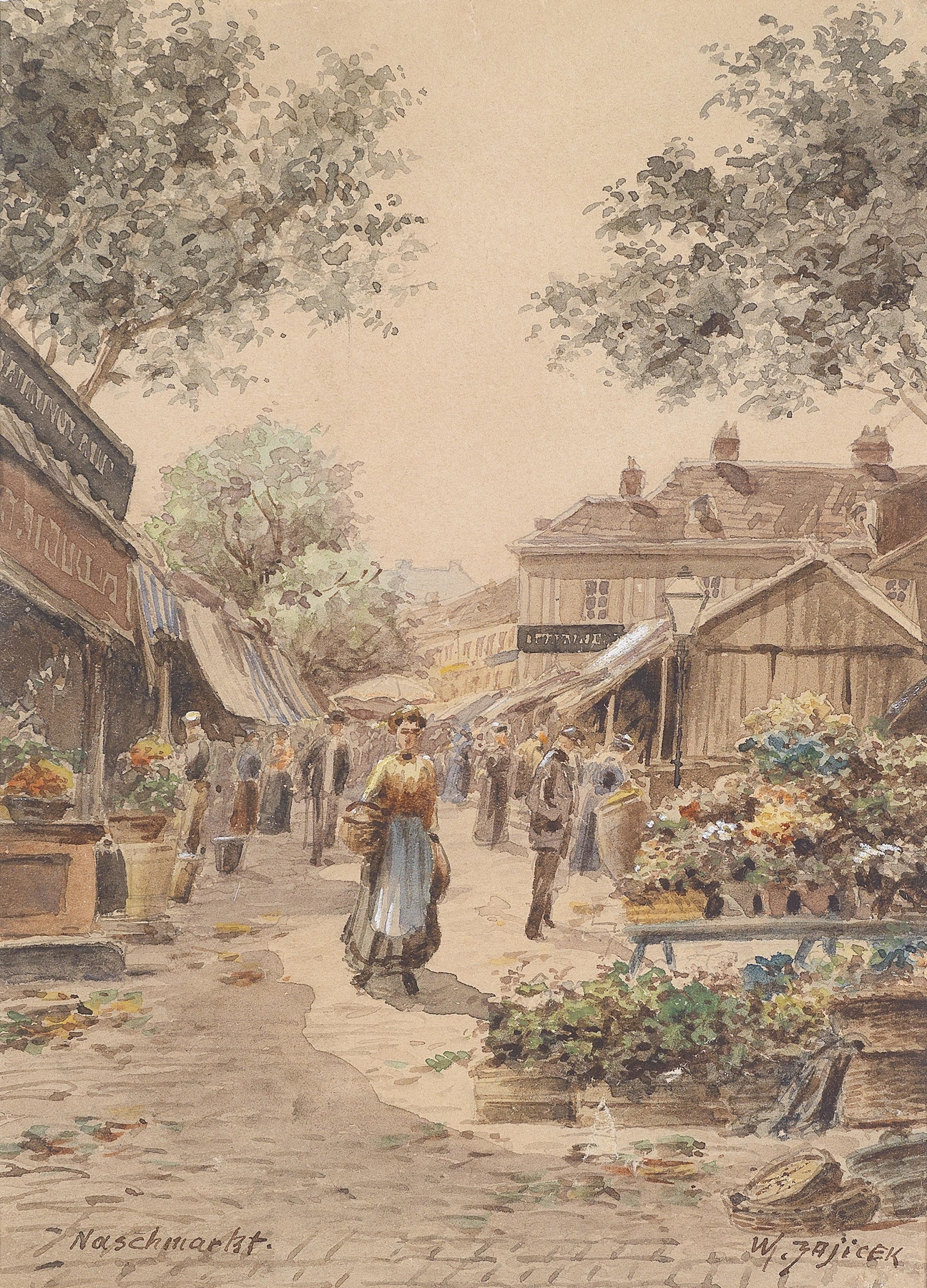 Colorful genre scene by Karl Wenzel Zajicek, oil on canvas