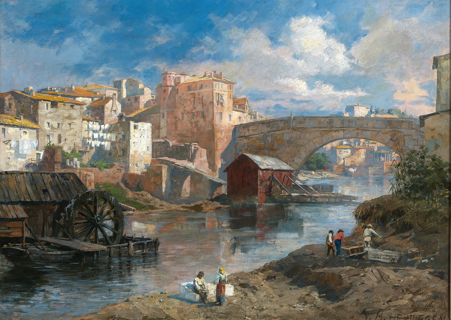 Landscape depicting the Tiber River by Veronika Maria Herwegen-Manini, medium unknown